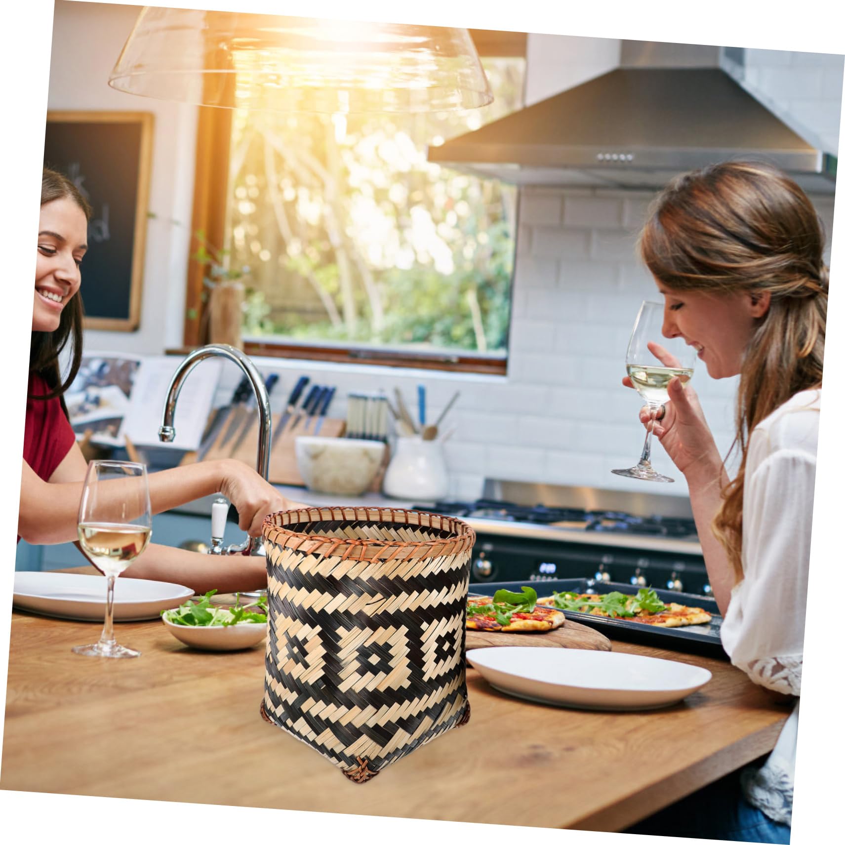 Happyyami Cestino Intrecciato in Bambù 2 Pezzi Bocca Larga Facile da Spostare per Casa e Bagno Organizer per Oggetti Vari Stili multipli