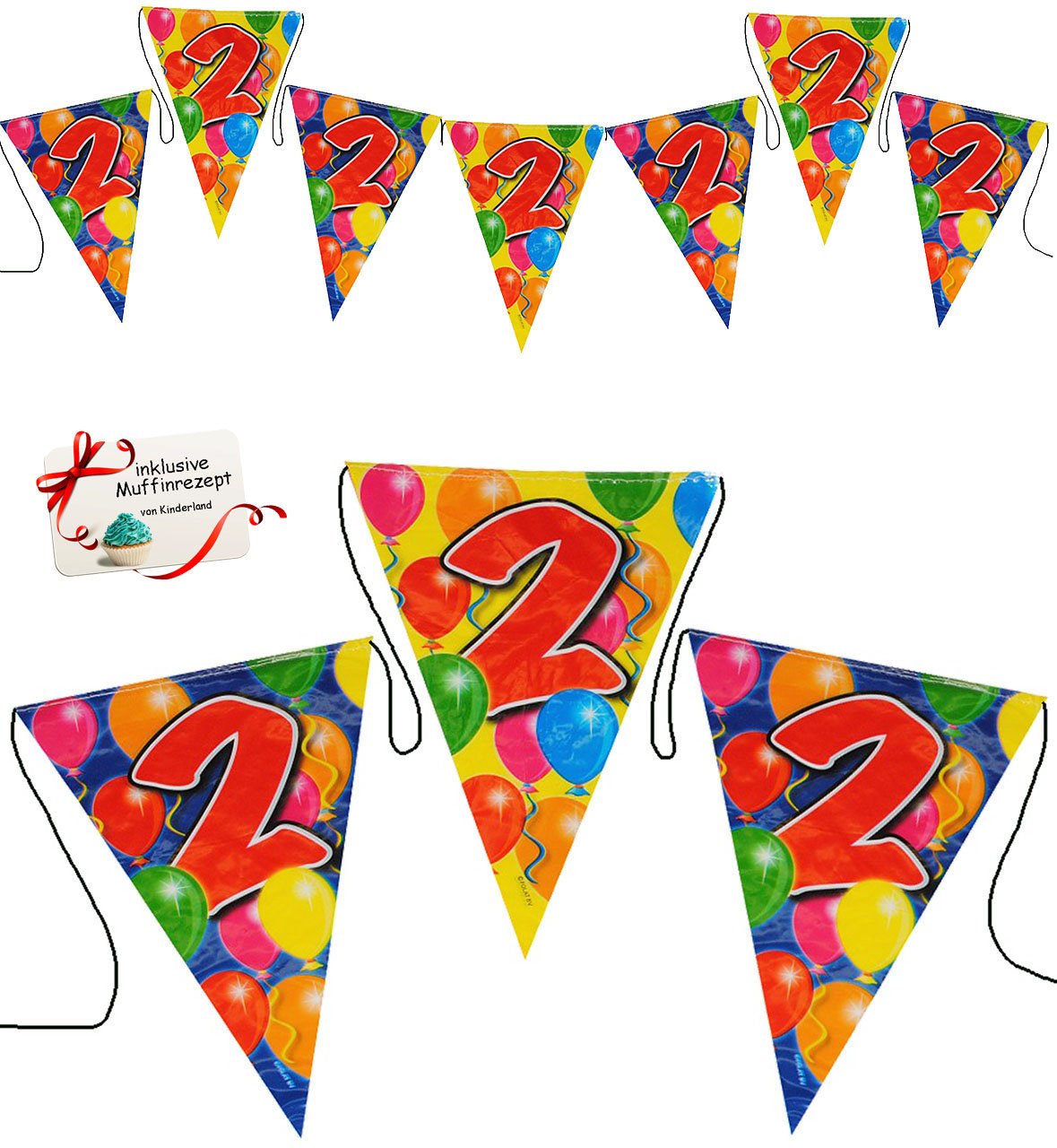 10 M Lange Geburtstagsgirlande Mit Zahl 2 & Ballons – Bunt, Beidseitig Bedruckt