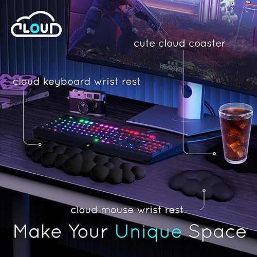 Miniatura 2 de Cloud - Reposamuñecas para teclado de computadora, reposamuñecas con base antideslizante, reposamuñecas extendido, espuma viscoelástica ergonómica