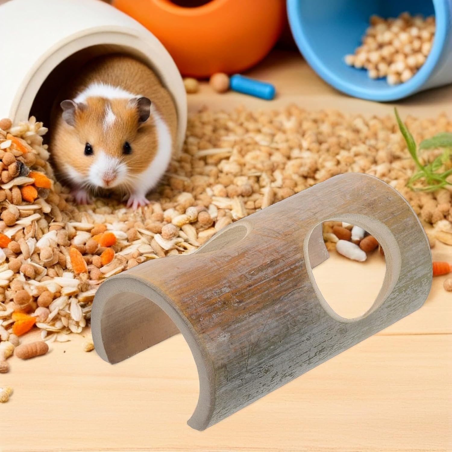Cabilock 4pcs Hamster Tunnels and Hideouts Set, Natural Tube Small Animal Playground, Climbing and Chewing for Hamsters, Gerbils, Chinchillas, and Guinea Pigs