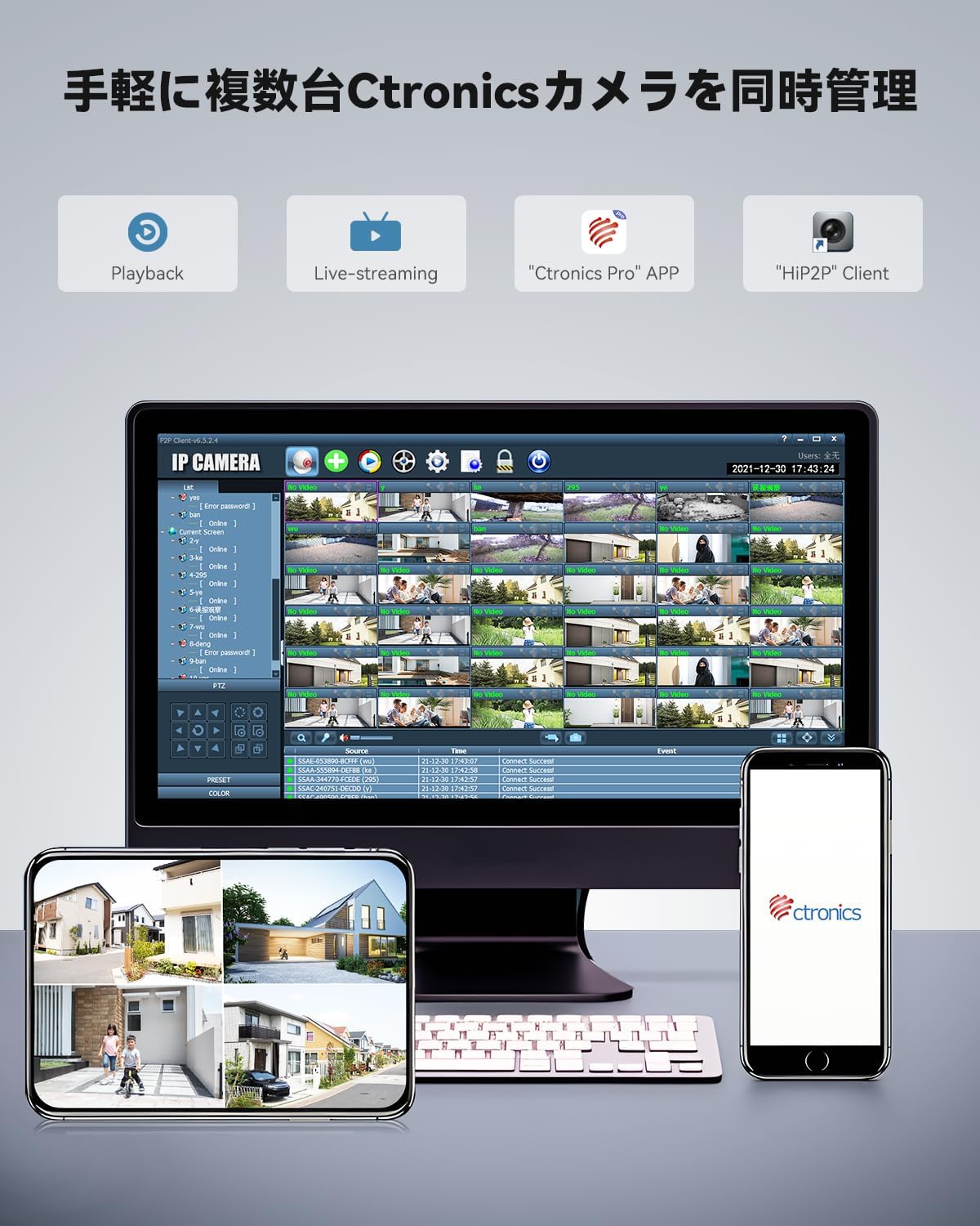 Ctronics app and PC client for multi-camera management