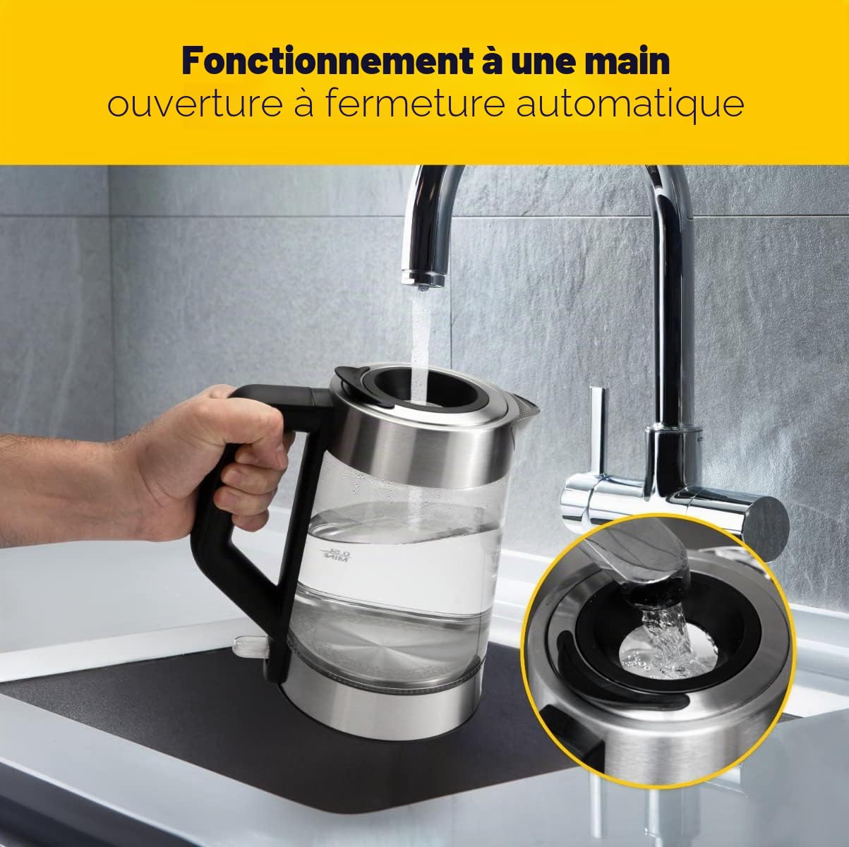 ProfiCook® Bouilloire électrique avec éclairage coloré et capacité de 1,7 litre,verre avec éclairage du réservoir d'eau en fonction de la température, Kettle avec arrêt automatique,2200W-PC-WKS 1190 G