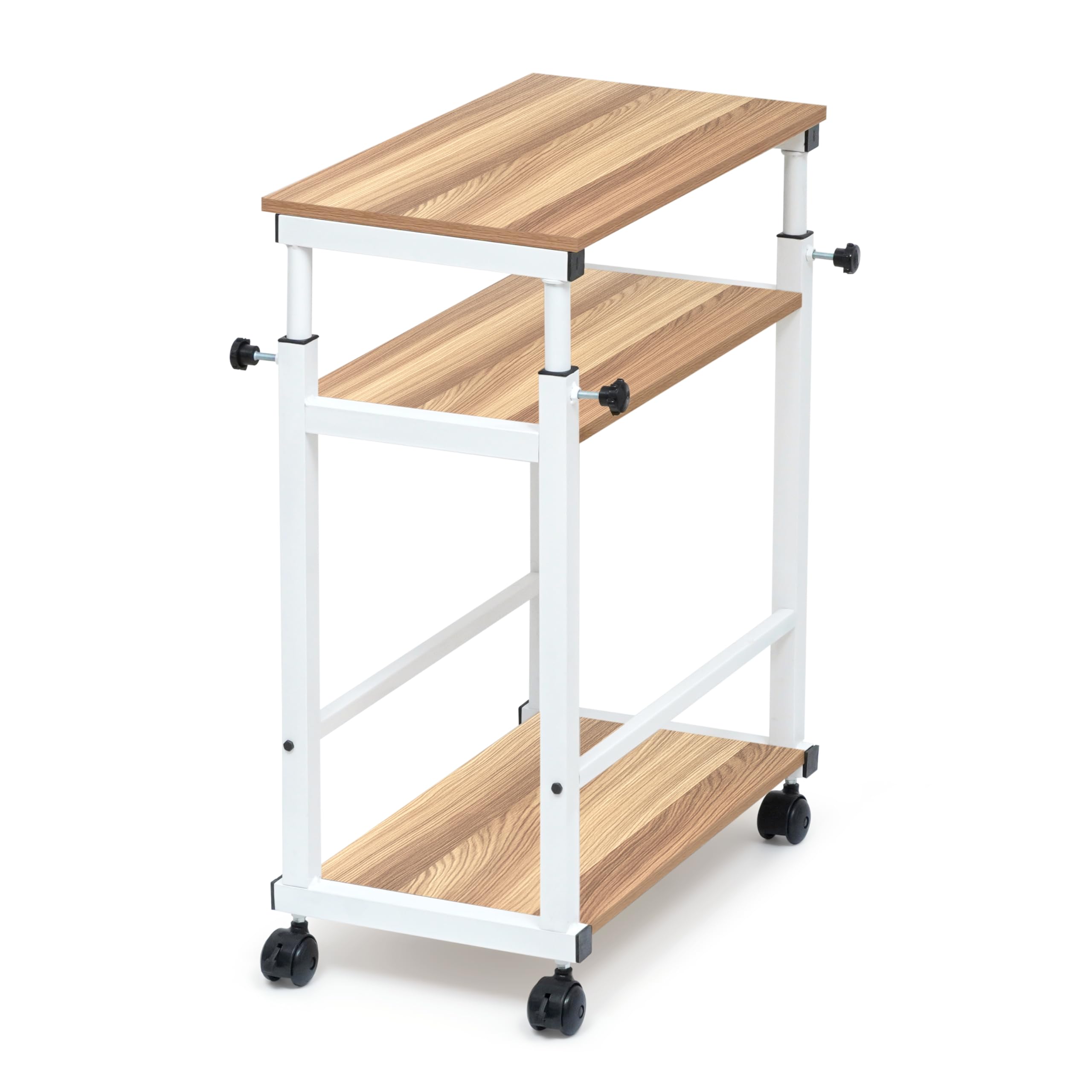 Livzing 3 Tier Height Adjustable Computer Tower Stand Under Desk Printer Holder Cart with Rolling Wheels Metal CPU Stand Mobile PC Stand with Locking Caster Suitable for Office Home-White