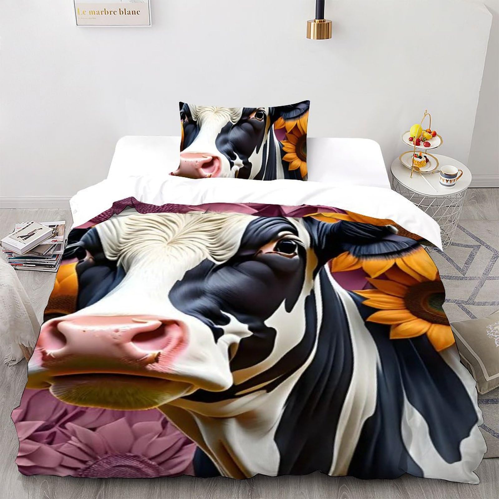 Housse de couette vache 3D en microfibre respirante avec zip