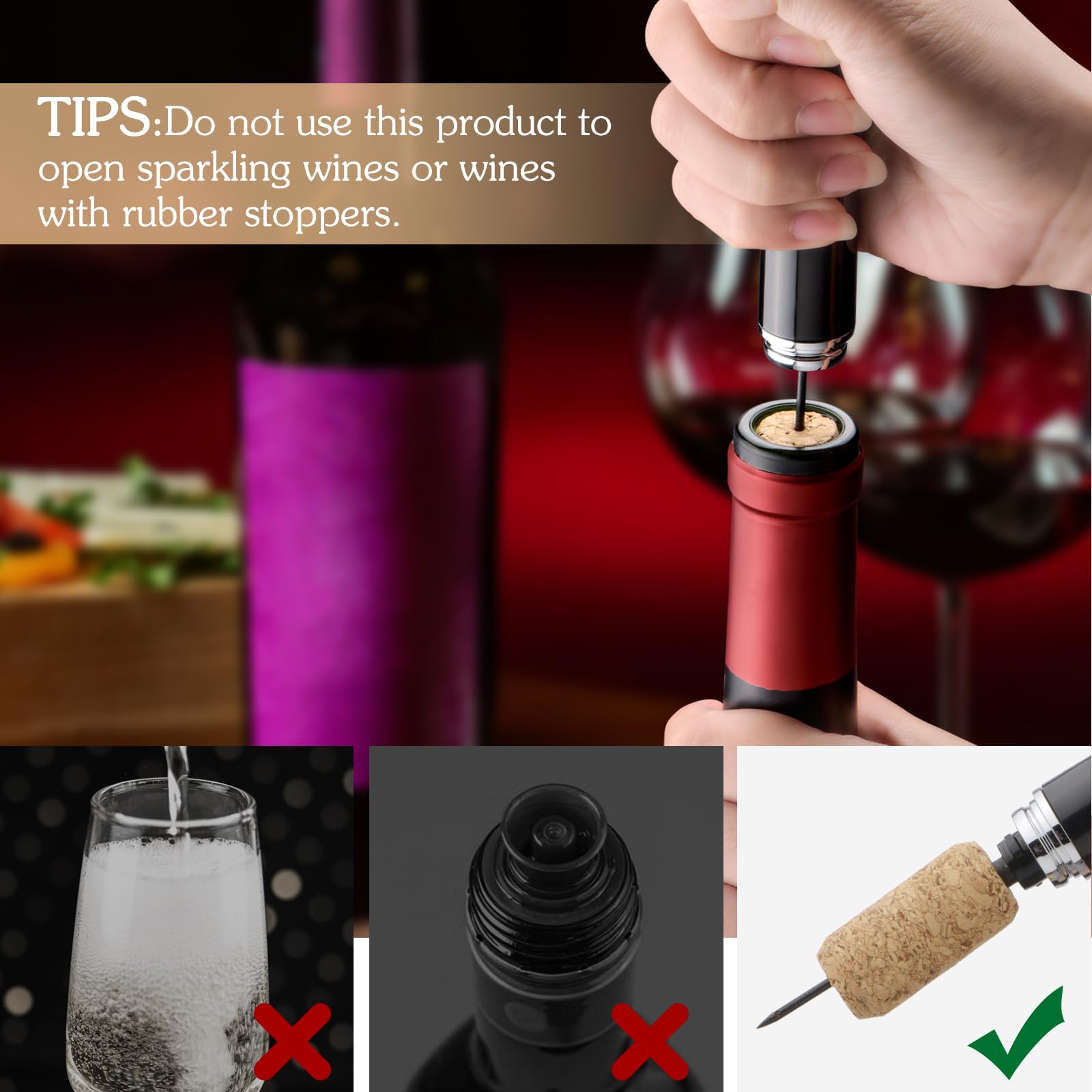 Sacacorchos de Aire a Presión 2 en 1 con Tapones de Acero Inoxidable Abridor de Vino Profesional