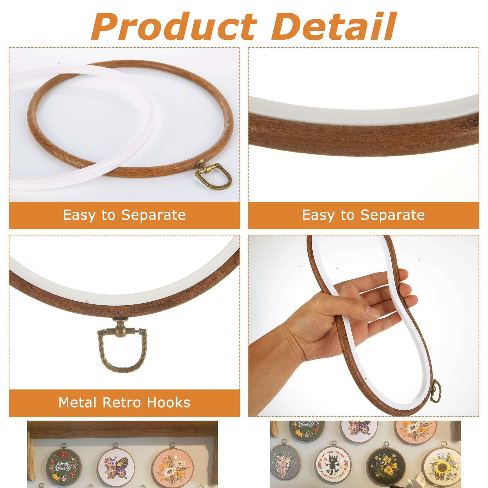 MUXHEL 10 cerchi da ricamo da 20 cm, in legno imitato e plastica, telaio rotondo da ricamo per appendere decorazioni artistiche