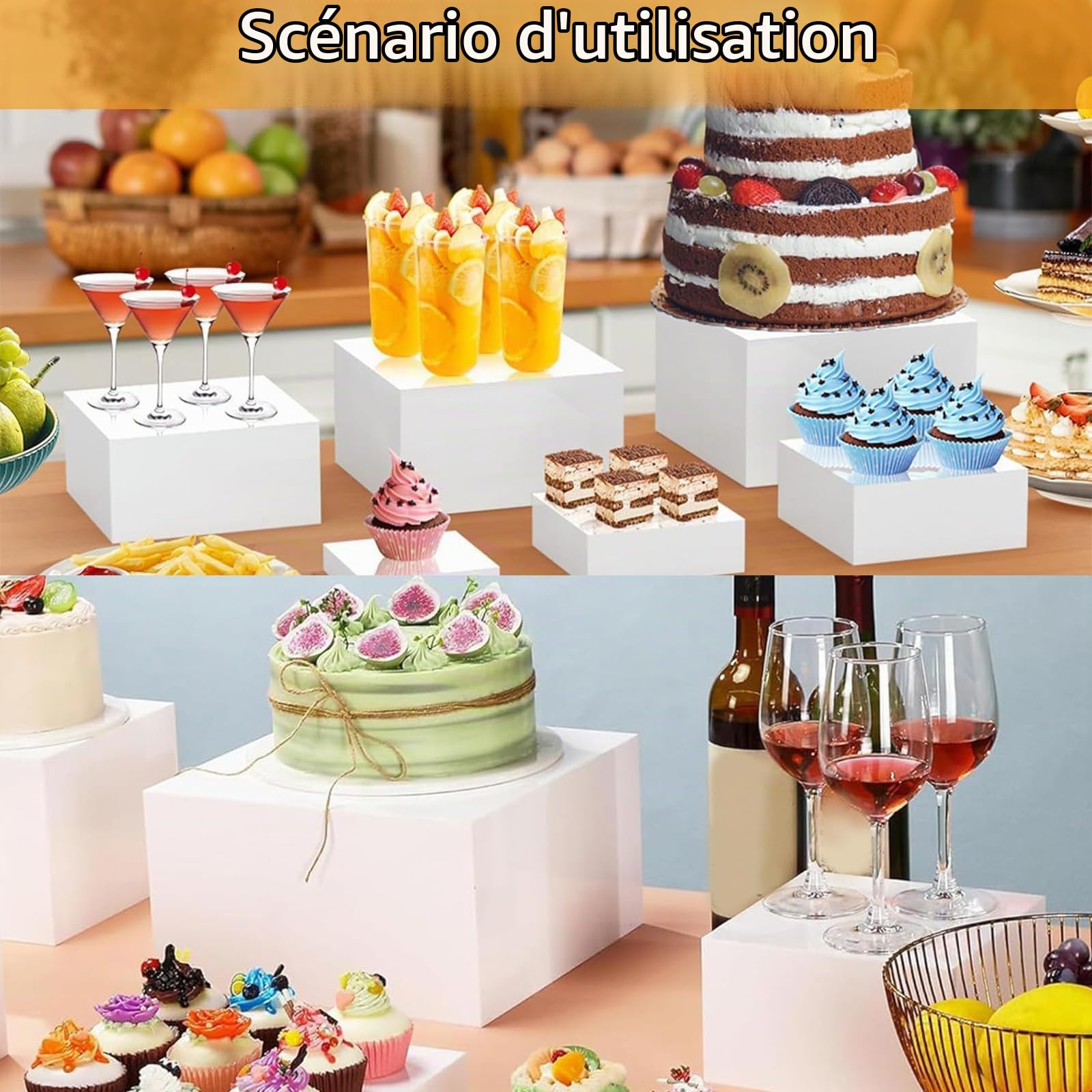 Presentoir Aperitif Buffet, Lot de 6 Présentoirs pour Gâteaux en Acrylique, Desserts, Objets de Collection, Bijoux, Support Cubique Emboîtable Boîte de Rangement pour Bonbons, Cosmétiques