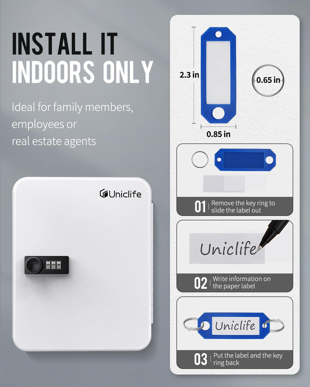 Uniclife Armadietto portachiavi a 28 chiavi in acciaio con serratura a combinazione, organizer per chiavi da parete con codice ripristinabile, scatola di sicurezza digitale bianca con ganci e