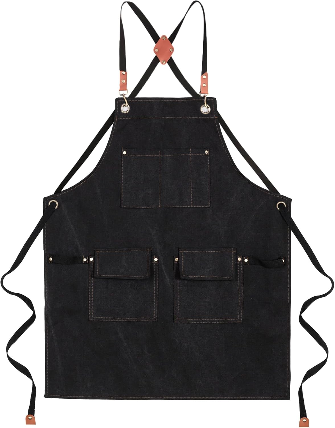 Delantales de chef de lona para hombres y mujeres con bolsillos, delantal de algodón con espalda cruzada, ajustable, para trabajo pesado, talla M a