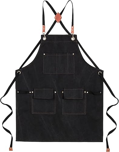 Miniatura 1 de Delantales de chef de lona para hombres y mujeres con bolsillos, delantal de algodón con espalda cruzada, ajustable, para trabajo pesado, talla M a