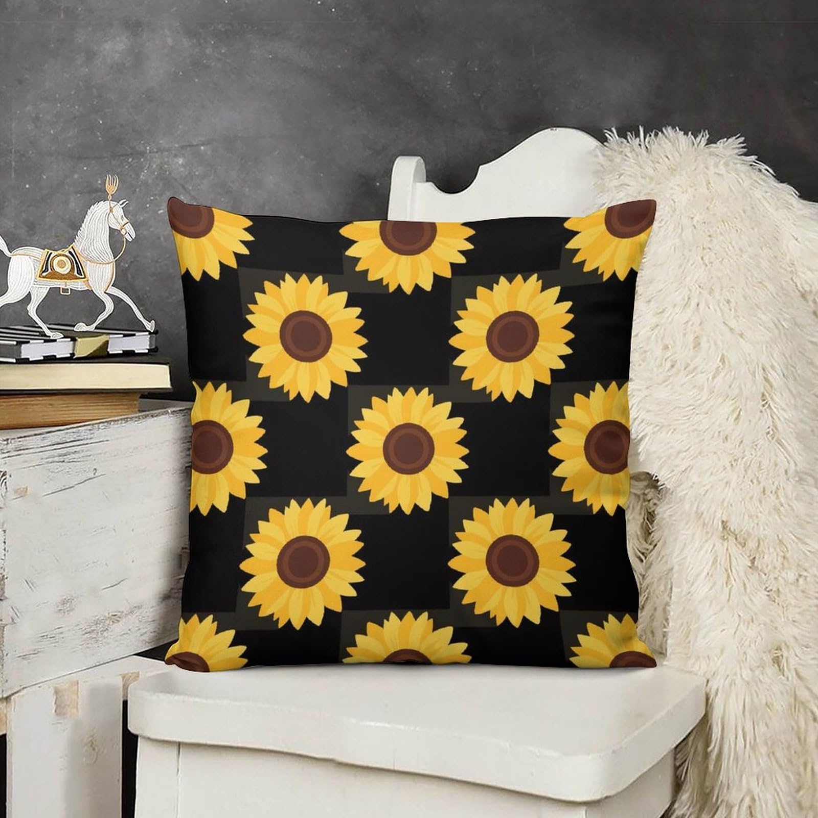 FodPand Boho Farmhouse Sunflower Pillow Covers with Hidden Zipper 26x26 Soft Plush Cushion Cover Decorative Throw Pillow Cases for Couch Bed Sofa Living Room Indoor Outdoor Home Decor