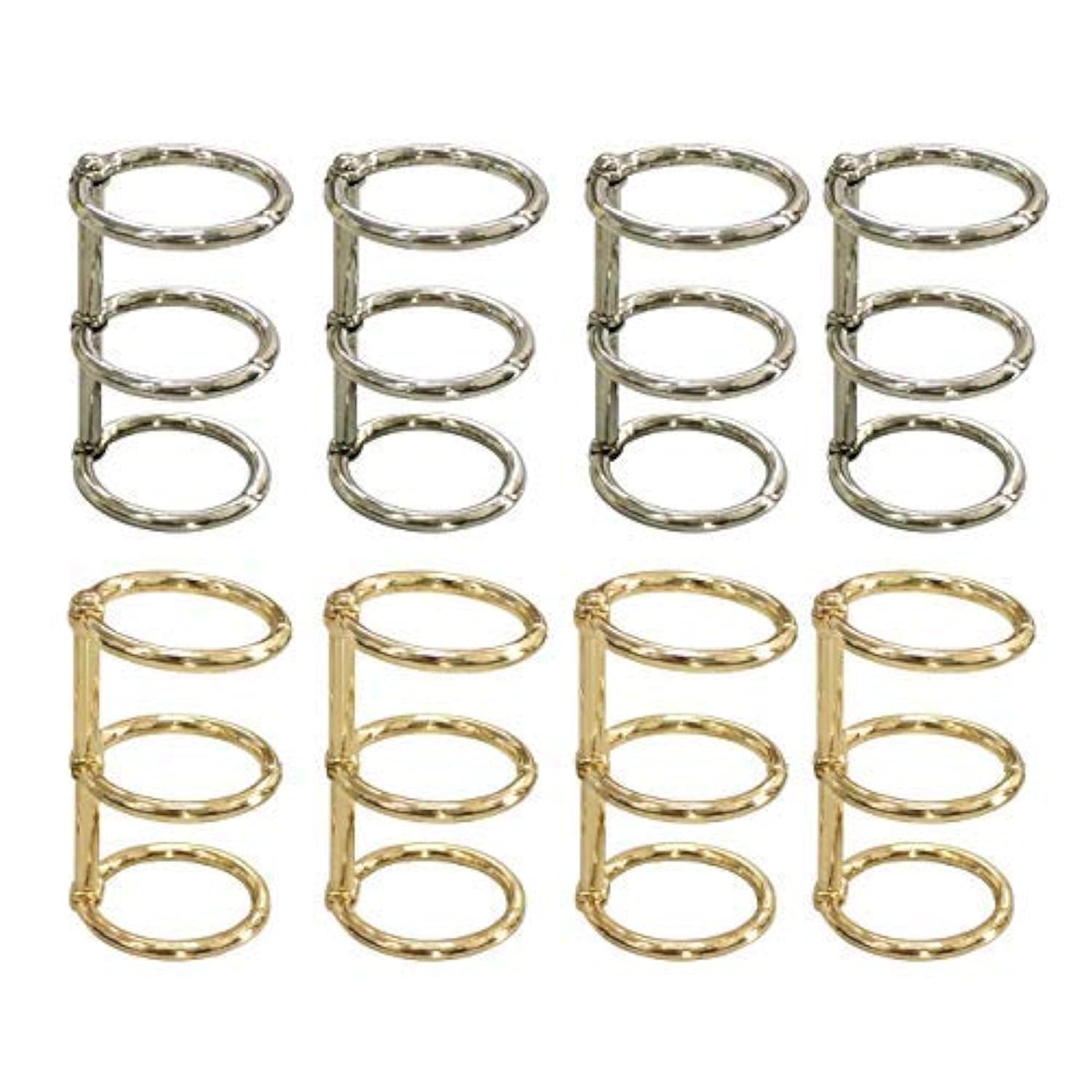 4 Pcs 3-Rings Metal Loose Leaf Binder Rings Stainless Steel Clip for Notebook Diary Photo Album (Gold Tone) (4 pcs Gold + 4 pcs Silver)