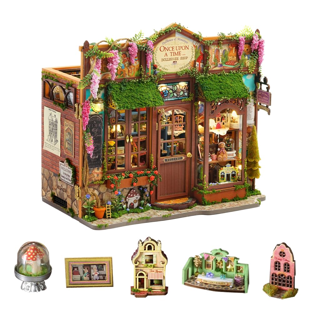 Kit fai da te in miniatura per casa delle bambole, mini negozio di fiabe, modello puzzle in scala 1:24, accessori per mobili per casa delle bambole e luci LED, regalo di compleanno e Capodanno