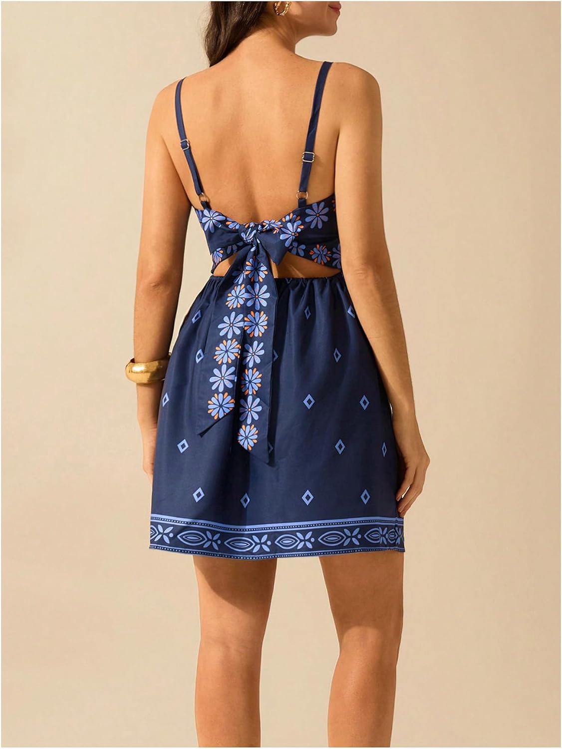 MakeMeChic Women's Floral Boho Dress Sleeveless Vacation Mini Short Dress Tie Backless Sundress - Image 2