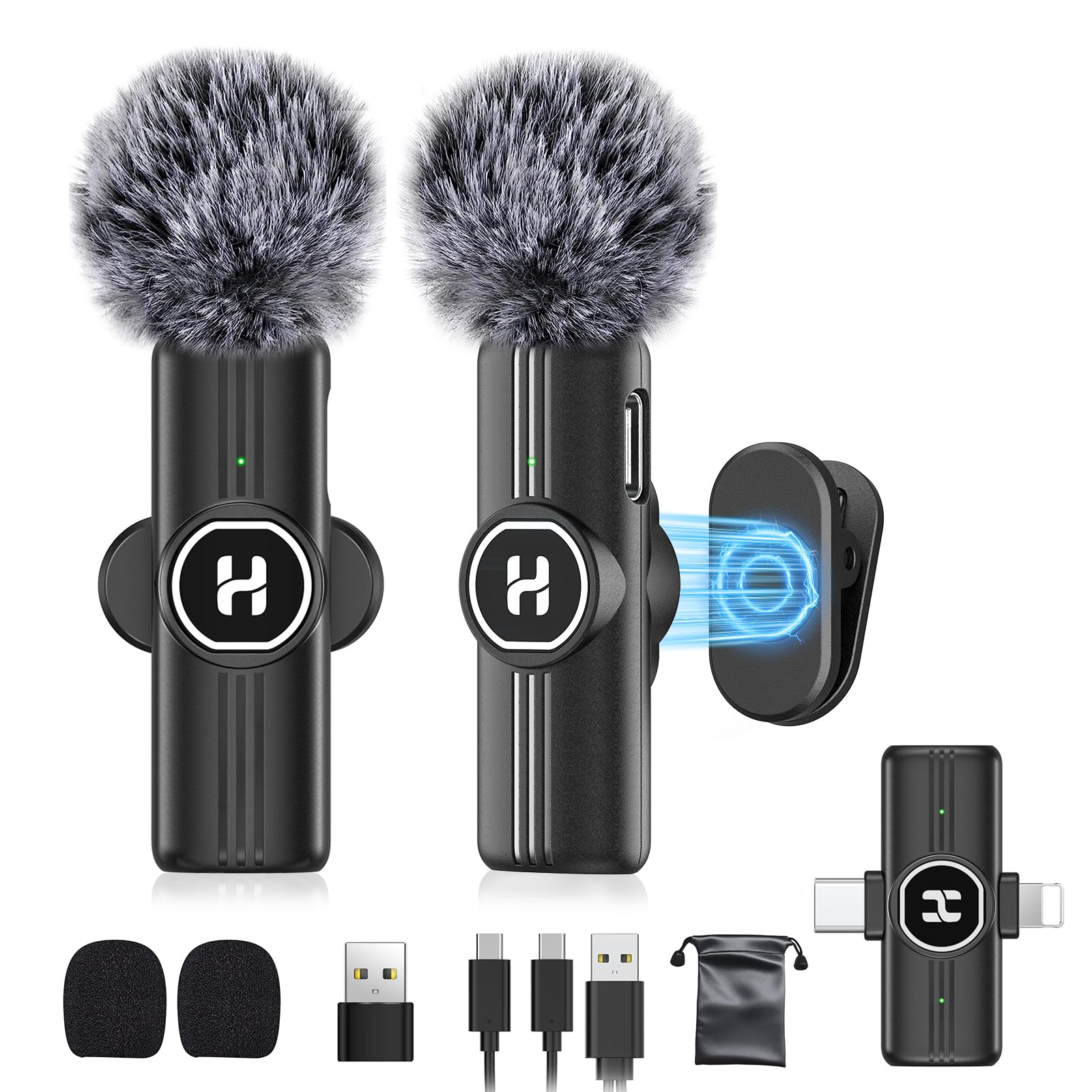 HEHOTTC Mini Wireless Lavalier Microphone for iPhone, iPad, Android Phone - Noise Reduction Lapel USB C Bluetooth Mic for Recording, Clip on Omni Lav Mic for Video Recording, Tiktok, YouTube, Vlog