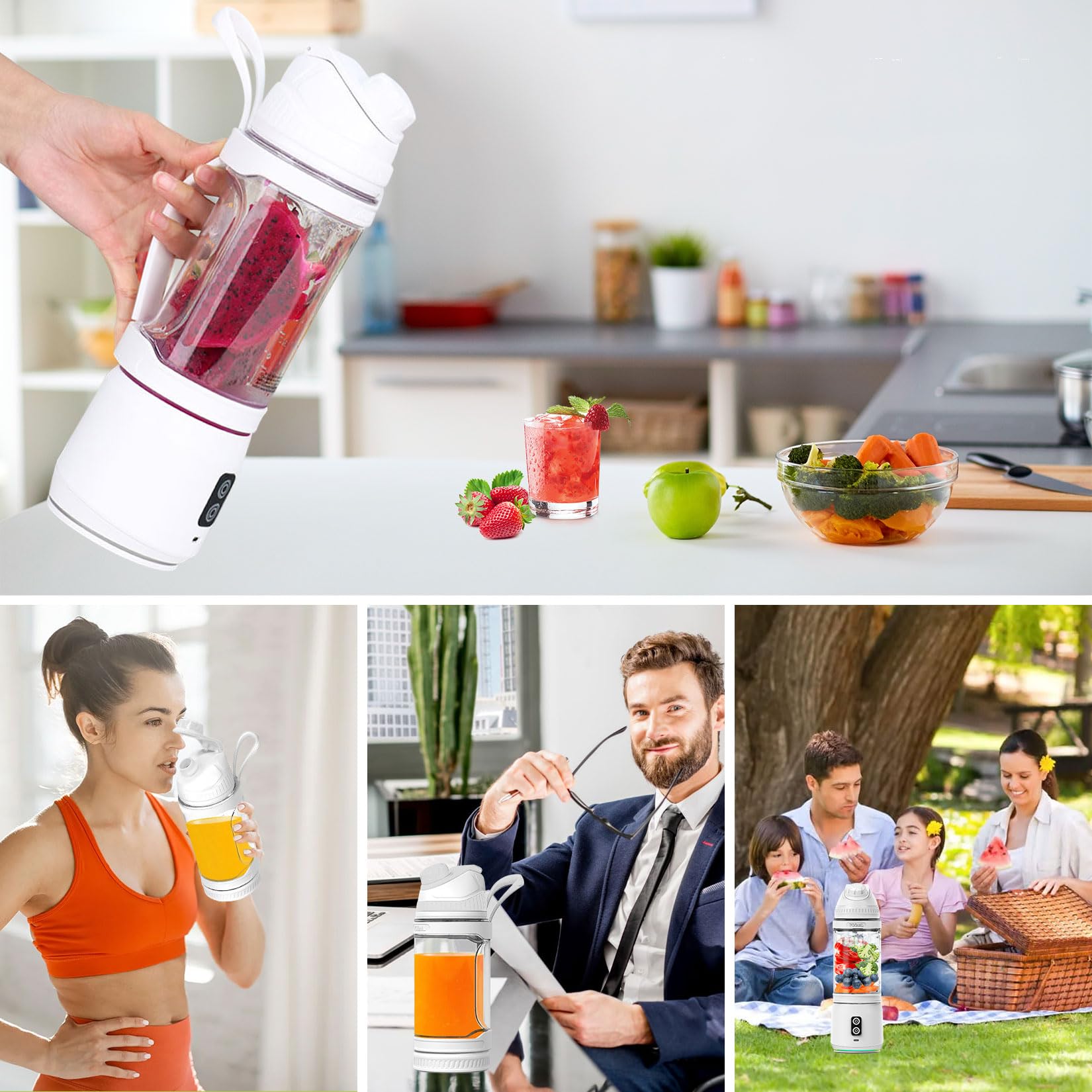 Herbst Frullatore portatile da 700 ml, frullatore per smoothie to go, Fresh Juice Mixer Flacone con 6 lame e USB ricaricabile (bianco)