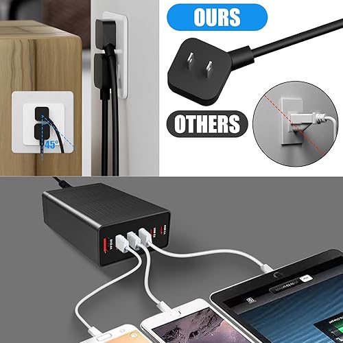 Miniatura 5 de Bloque de cargador multiUSB de 40 W, enchufe plano de 40 W, estación de carga USB de 6 puertos con seguridad de detección automática, cargador