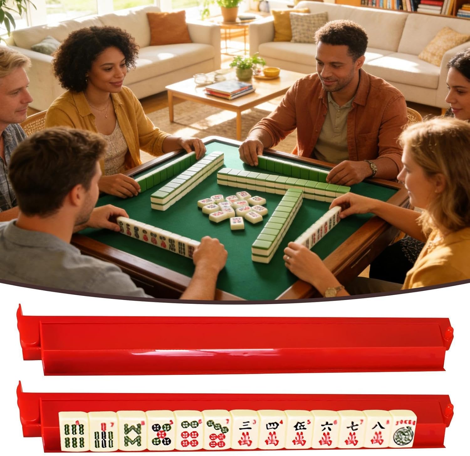 Mahjong Tile Rack and Pusher,Table Game Accessories - Majiang Tile Holder | for Home House Party Travel Club Holiday