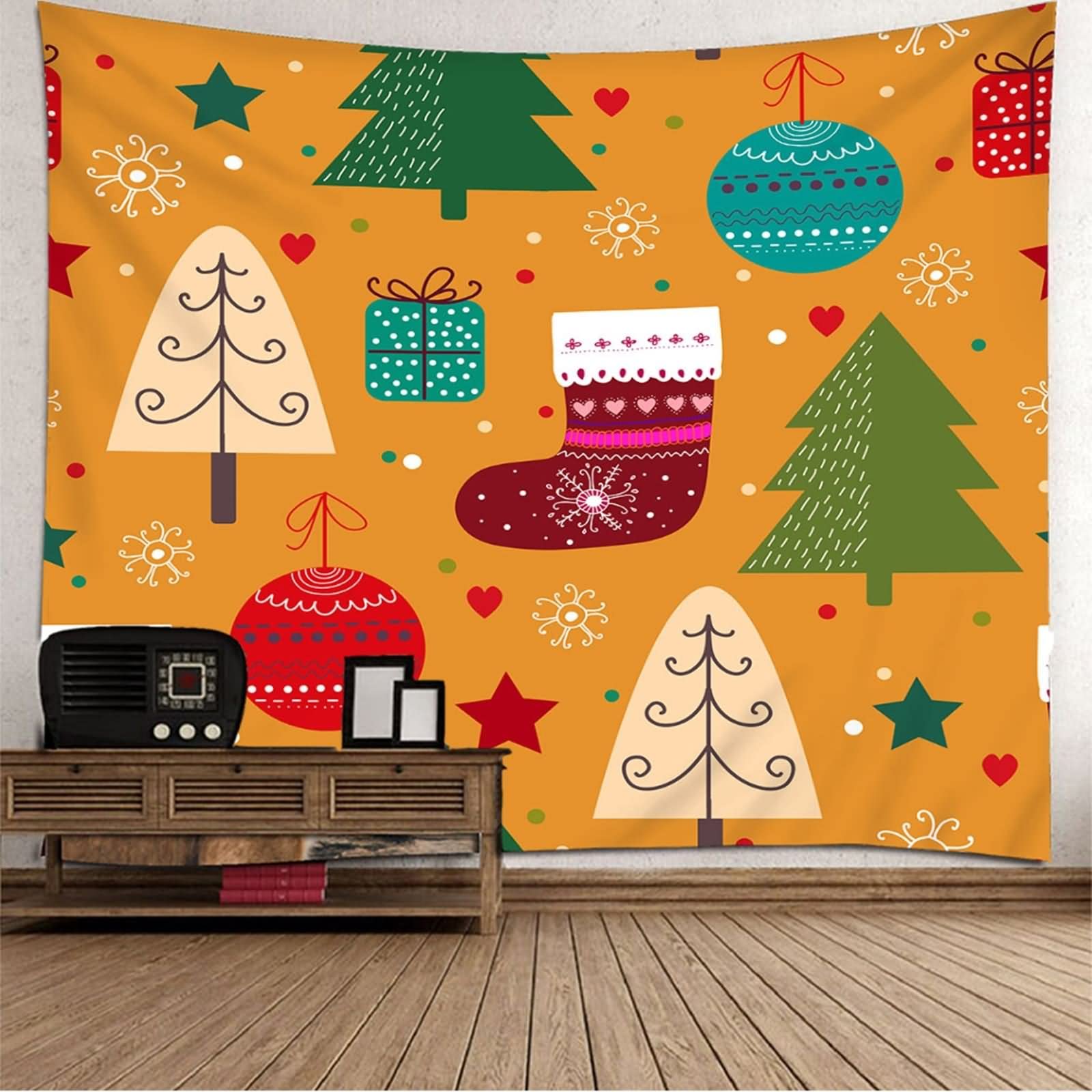 Aotiwe Arazzo da appendere alla parete, arazzo in tessuto, motivo elementi natalizi, in poliestere, multicolore, 210,8 x 139,7 cm