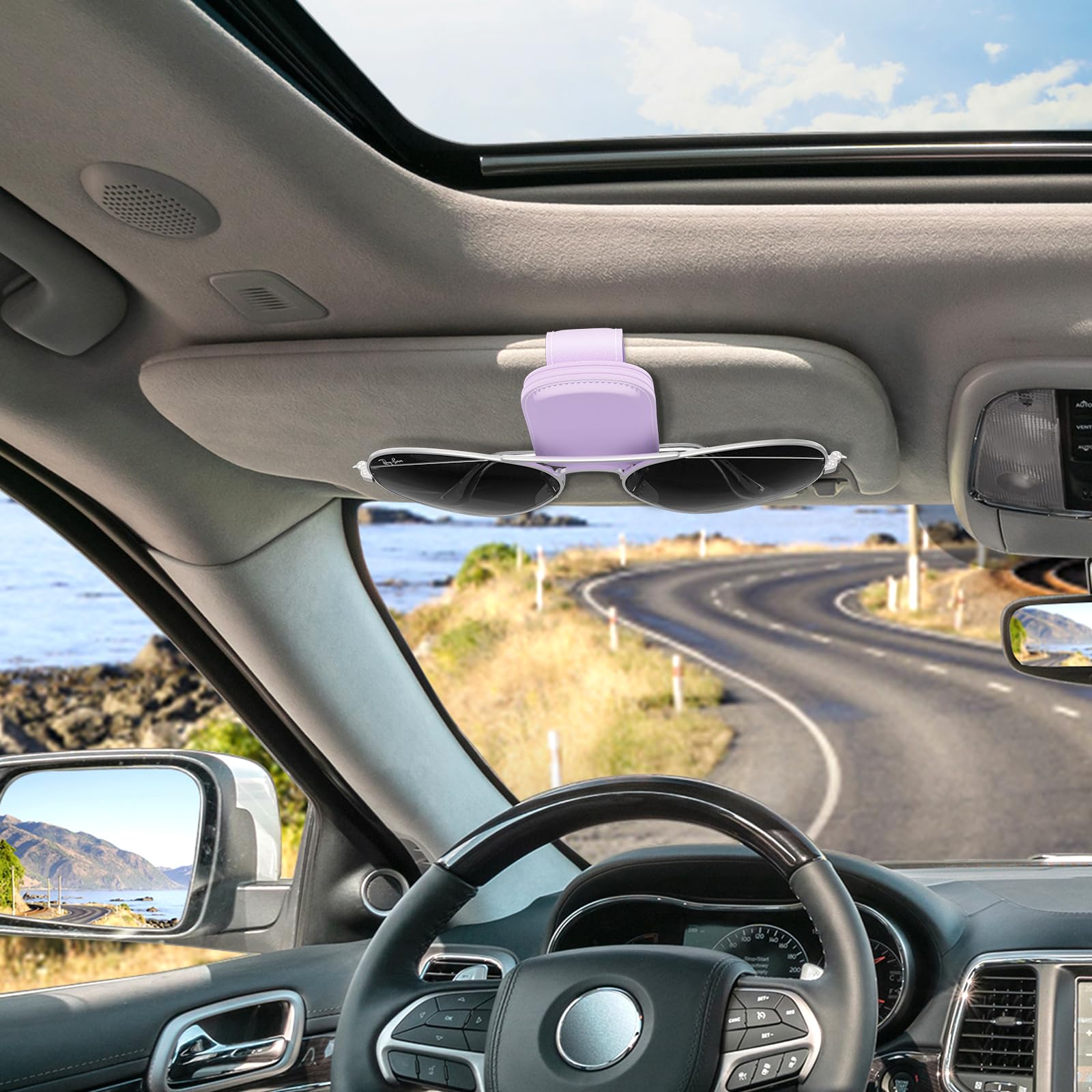 Porta occhiali da sole per visiera auto, supporto magnetico in pelle per occhiali da sole, clip per occhiali da sole per auto