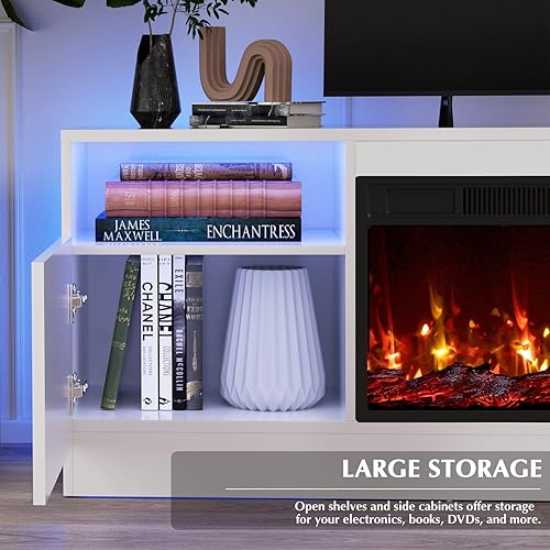 Miniatura 6 de Lemberi Soporte de TV para chimenea con chimenea de 36 pulgadas de hasta 80 pulgadas, centro de entretenimiento y almacenamiento con luz LED,