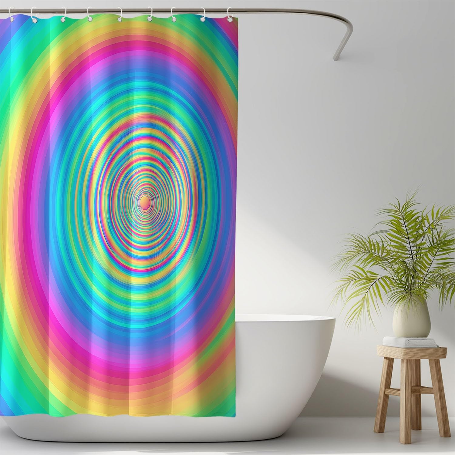 Generico Fantasia Tenda Da Doccia Luminoso Illusione ottica Multicolore, Tenda Da Doccia Per Bagno, Vasca Da Bagno, Tenda In Poliestere Impermeabile Con Ganci In Plastica, 180 x 200 cm