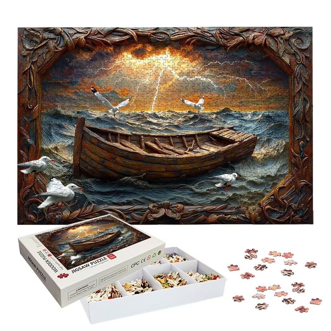 Puzzle 1000 Piezas, Puzzle Bote de Madera para Adultos, Regalos -2626