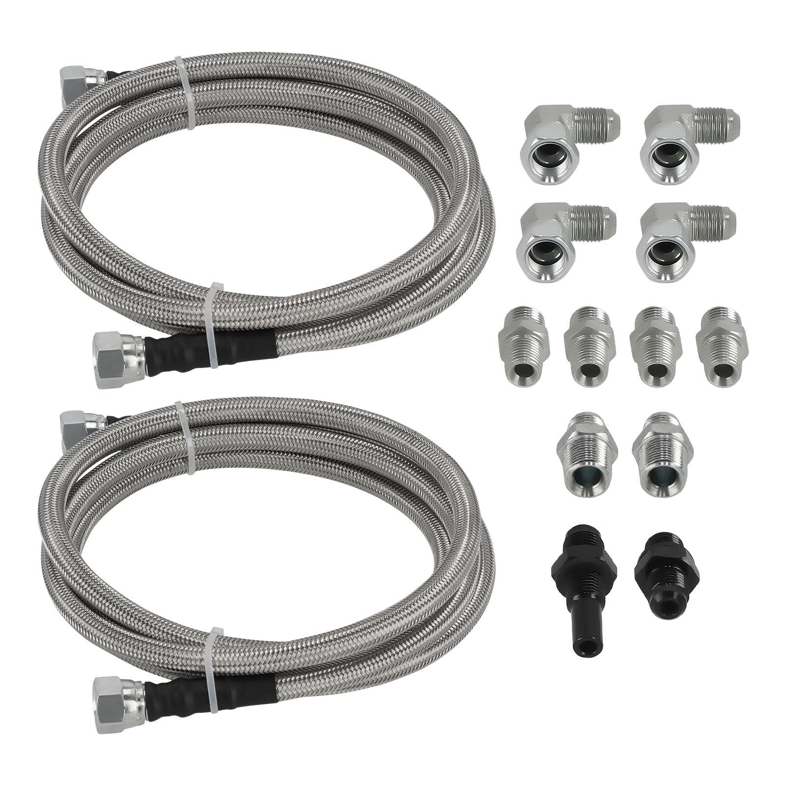 maXpeedingrods 6AN Transmission Cooler Hose Lines Kit OFK19-70-SS for TH350/TH400/4L60E/4L80E/700R4/200-4R/TR6060/4R100/4R70W/C5, Stainless Steel Braided PTFE Hose for Buick/Cadillac/Chevy/GMC