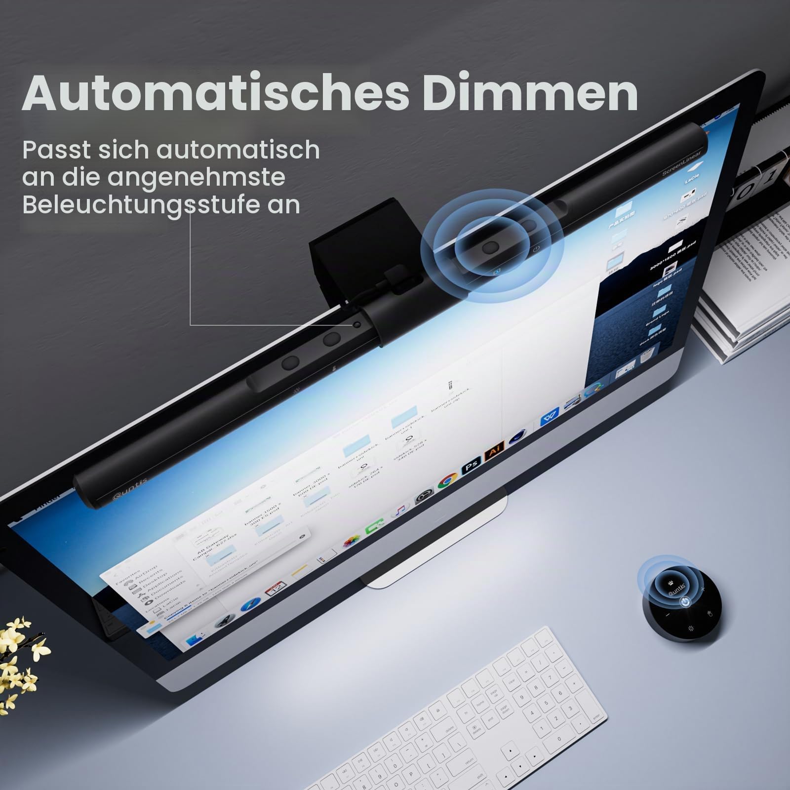 Quntis Computer Monitor Lampe LED mit Fernbedienung & Touch Control, 40cm Monitor Light Bar mit Anti-blaues Licht, Bildschirmlampe USB mit Auto-Dimmen, PC Büro Lampe