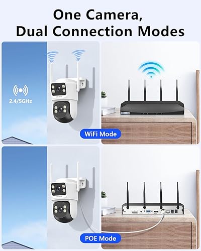 Miniatura 7 de Audio de 2 vías y visión de 360 Cámaras de seguridad PTZ de 4MP inalámbricas para exteriores, sistema de cámara de seguridad WiFi para el hogar,