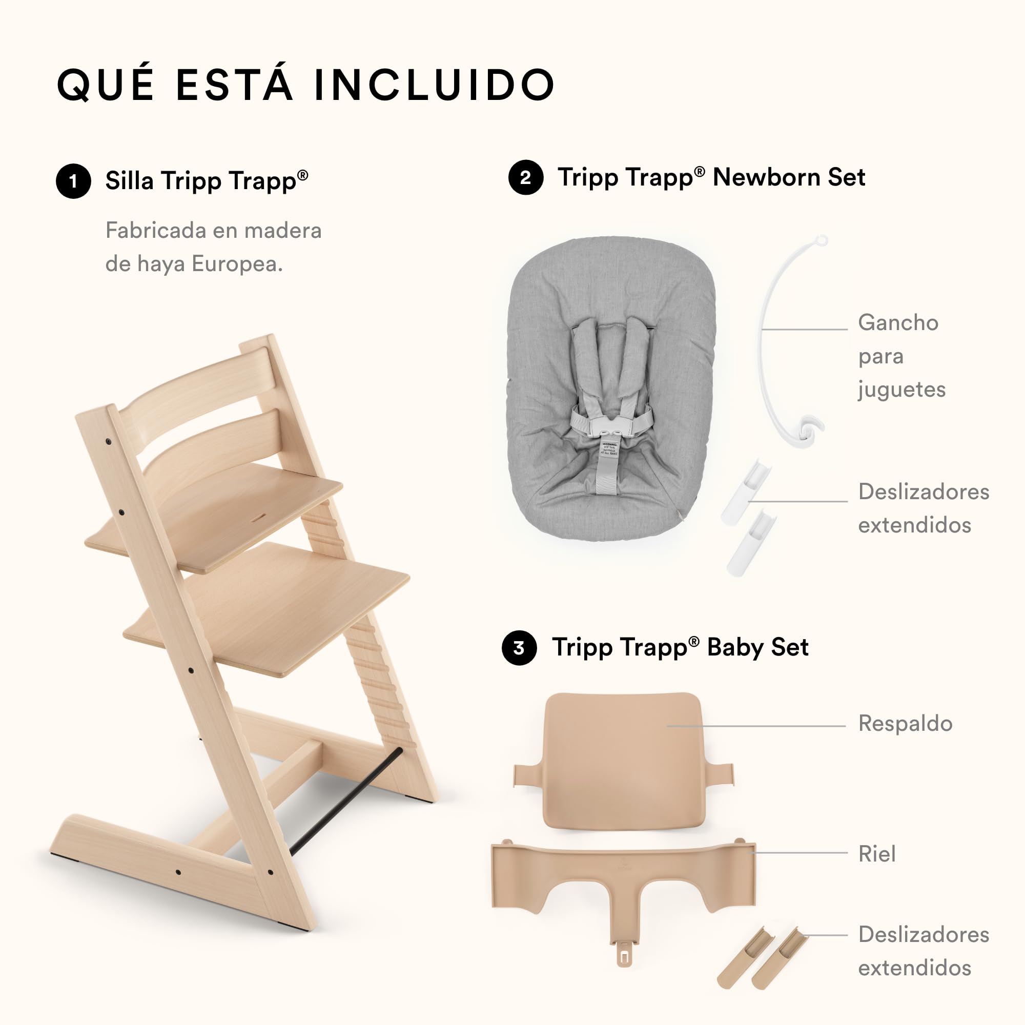 Trona Tripp Trapp de Stokke, Natural (Incluye Silla + Baby Set 2) con Newborn Set