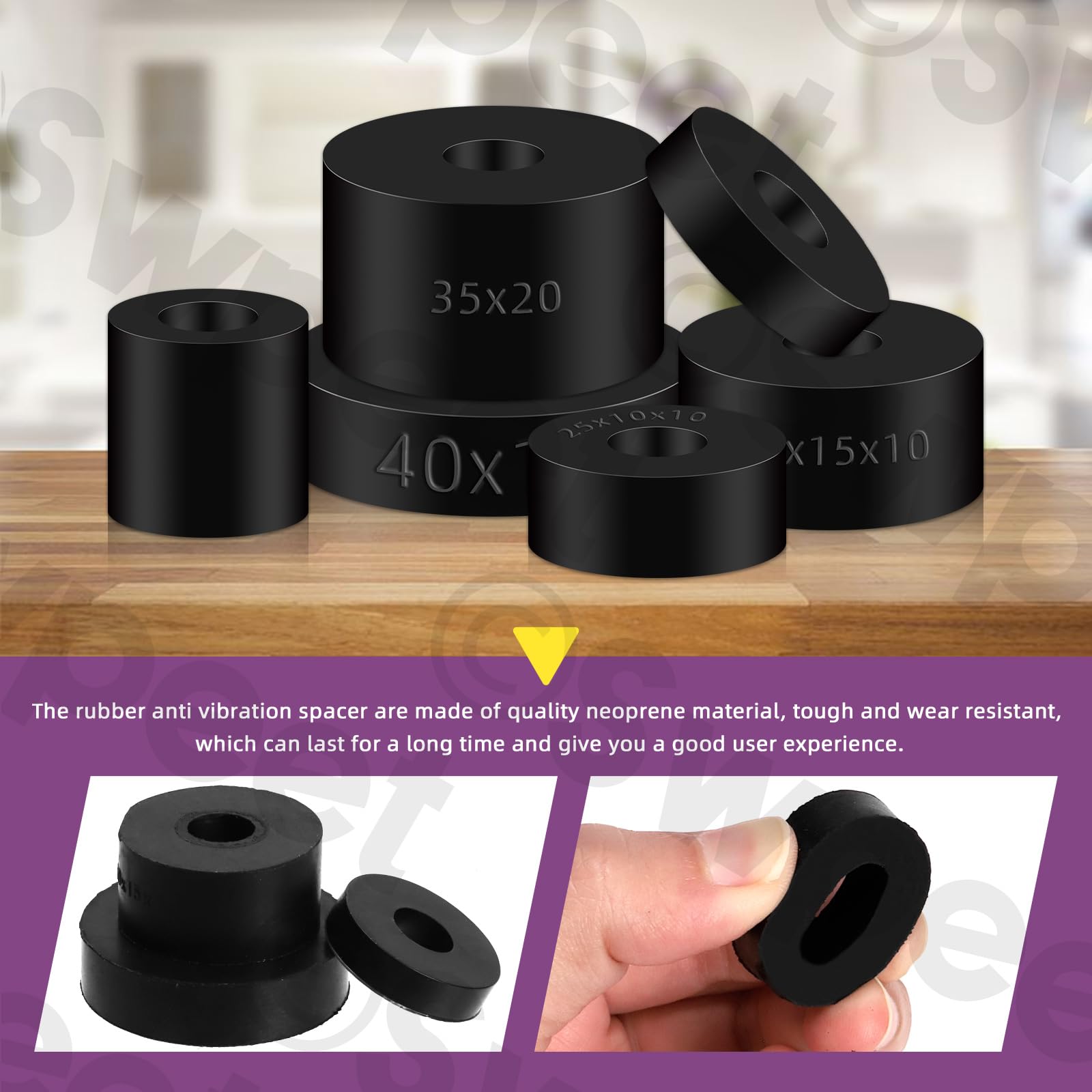 Swpeet 30Pcs 6 Sizes Round Rubber Spacer Assortment Kit, 10/12mm Anti Vibration Black Rubber Washers Kit - Image 4