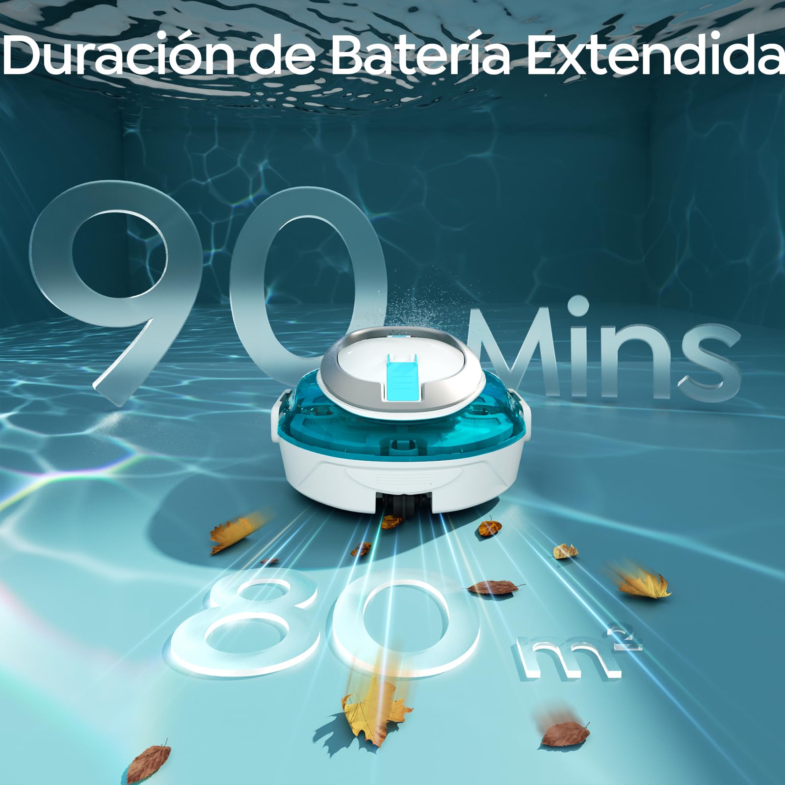 S2 Limpiafondos Piscina, Robot Inalámbrico, Doble Filtración y Doble Motor, 90min Autonomía, 2,5H Carga Rápida,Autoestacionamiento, para Piscinas de Fondo Plano hasta 80m²,BLU Perlato Bianco