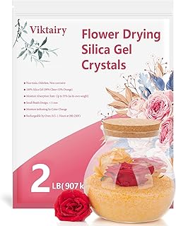 2LBS Silica Gel Flower Drying Crystals, Reusable Flower Preservation Kit with Brush and User Manual, Color Indicating Silica Gel Desiccant for DIY Wedding Bouquet Preservation, Bead Size<1mm