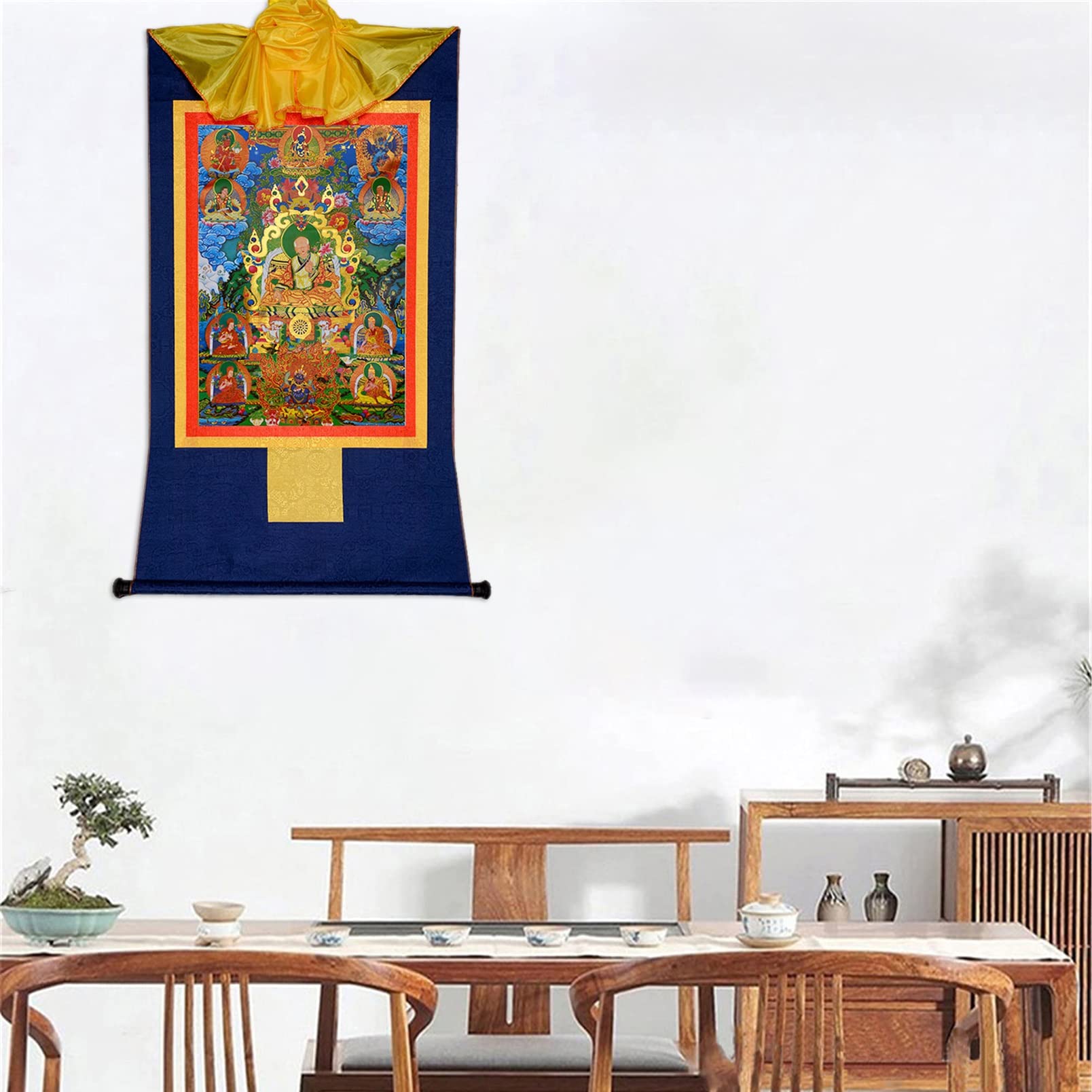 Pittura tibetana Śākyamuni， Pittura tibetana， Than Broccato Thangka buddista tibetano dei cinque antenati Sakya for l'arredamento della camera da letto e del soggiorno
