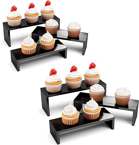 Soporte de madera para exhibición, 6 paquetes de elevadores de madera para eventos de proveedores, soporte apilable de madera para cupcakes de 3