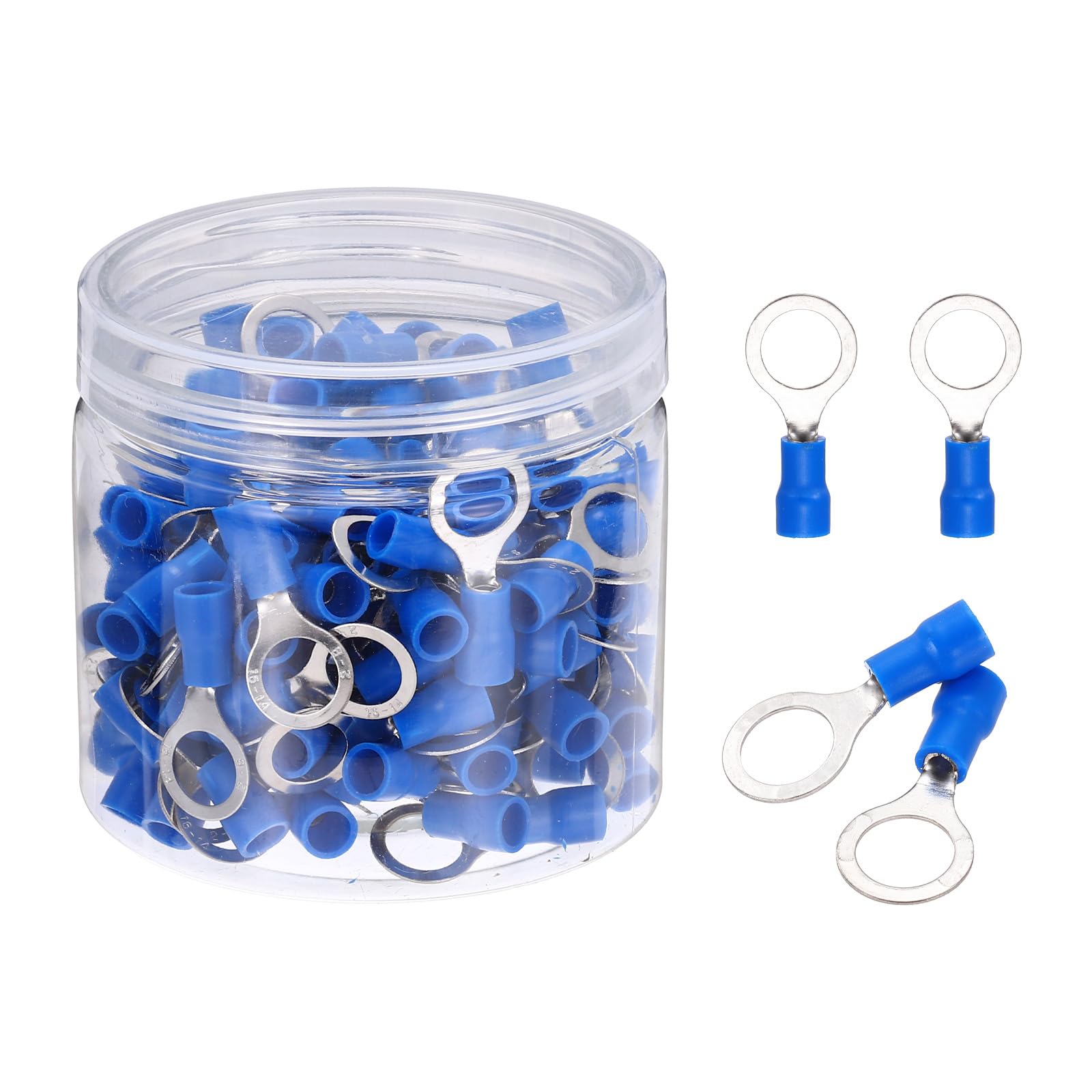 sourcing map 150Pcs Insulated Ring Terminal RV2-8 Battery Lugs 16-14AWG Electrical Crimp Terminals Eyelet Wire Connectors for Industrial, Electrical Wiring, Blue