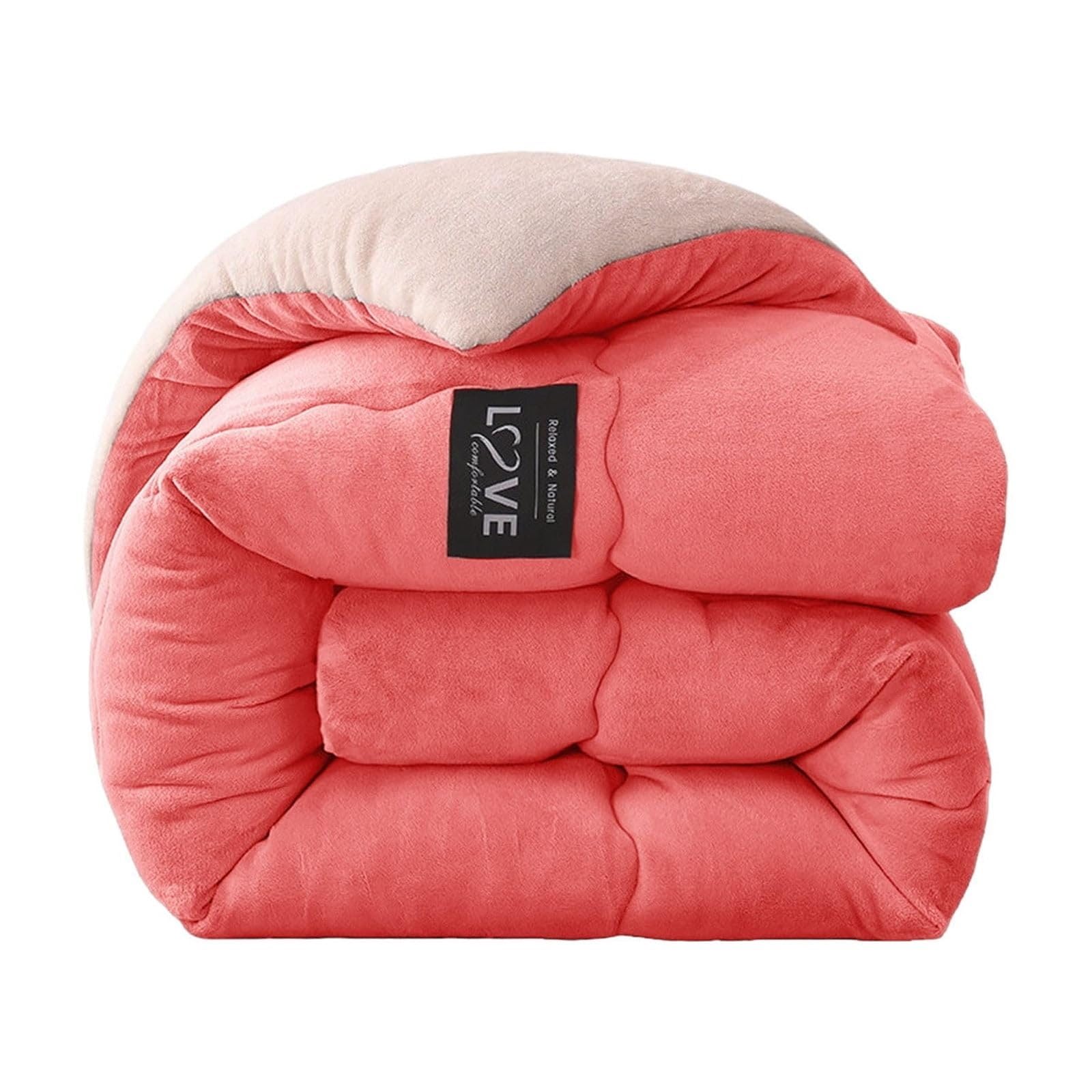 Thickened Super Soft Winter Quilt - Breathable Warm Bed Comforter - Double Winter Quilt - Fluffy Plush Double Sided Velvet Blanket Quilt for Cold Weather(Pink,200x230CM(4KG))