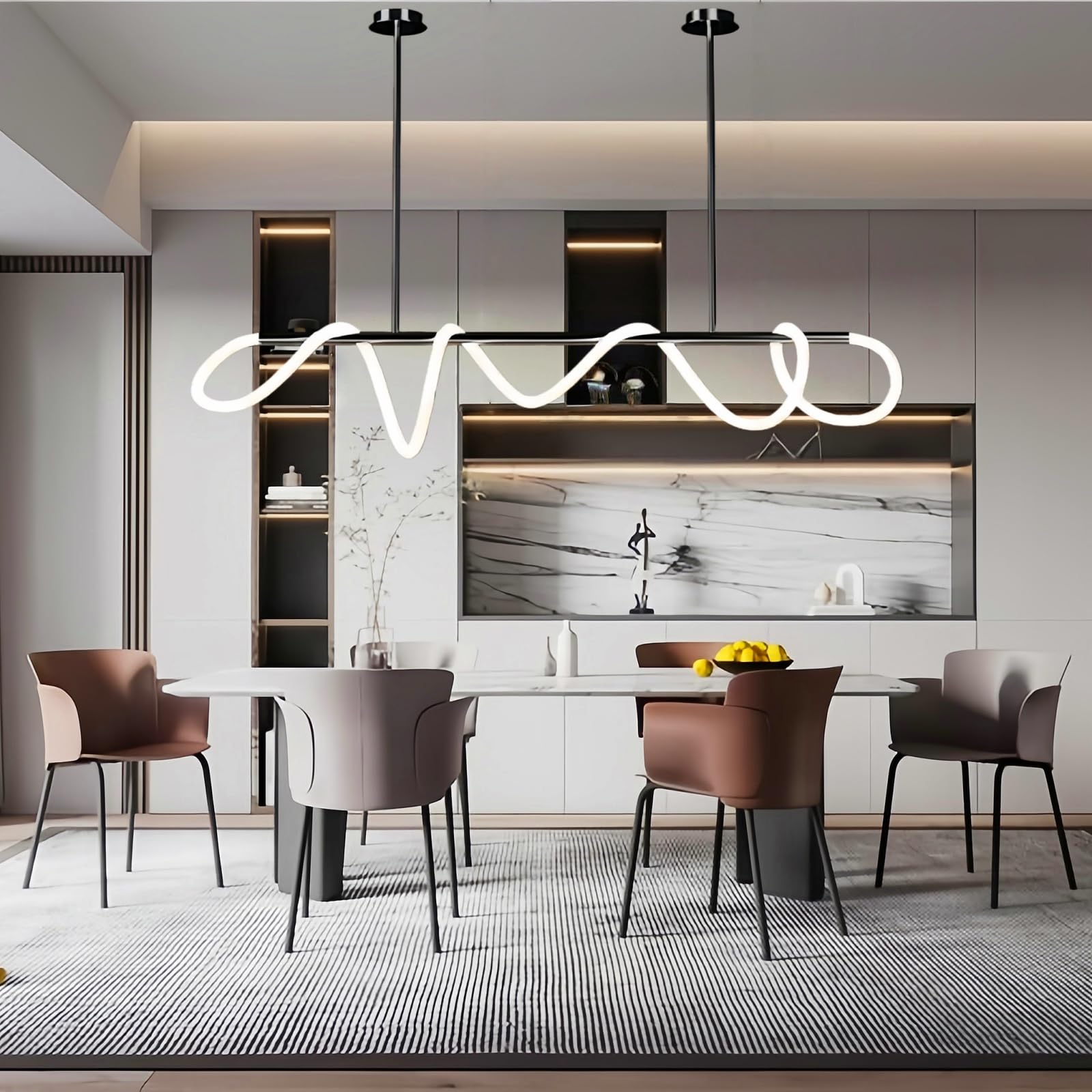 Photo 1 of FBFC Modern LED Linear Pendant Light, DIY 59 inch Black Chandelier, with Remote Height Adjustable Ceiling Hanging Dining Room Light Fixture, Kitchen Island Lighting, Restaurant Long Hose Lamp