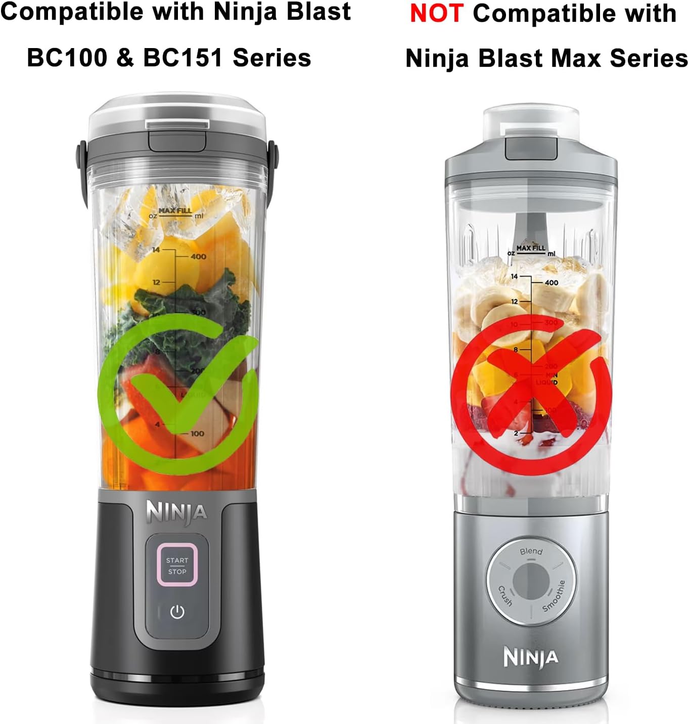 18oz Vessel Replacement Compatible with Ninja Blast Portable Blender BC100 & BC151 Series, Blender Cup with Lid for Ninja BC151BK BC151NV BC151MB BC151CR BC151EM BC151ND BC151PR BC151WH CL155ARD