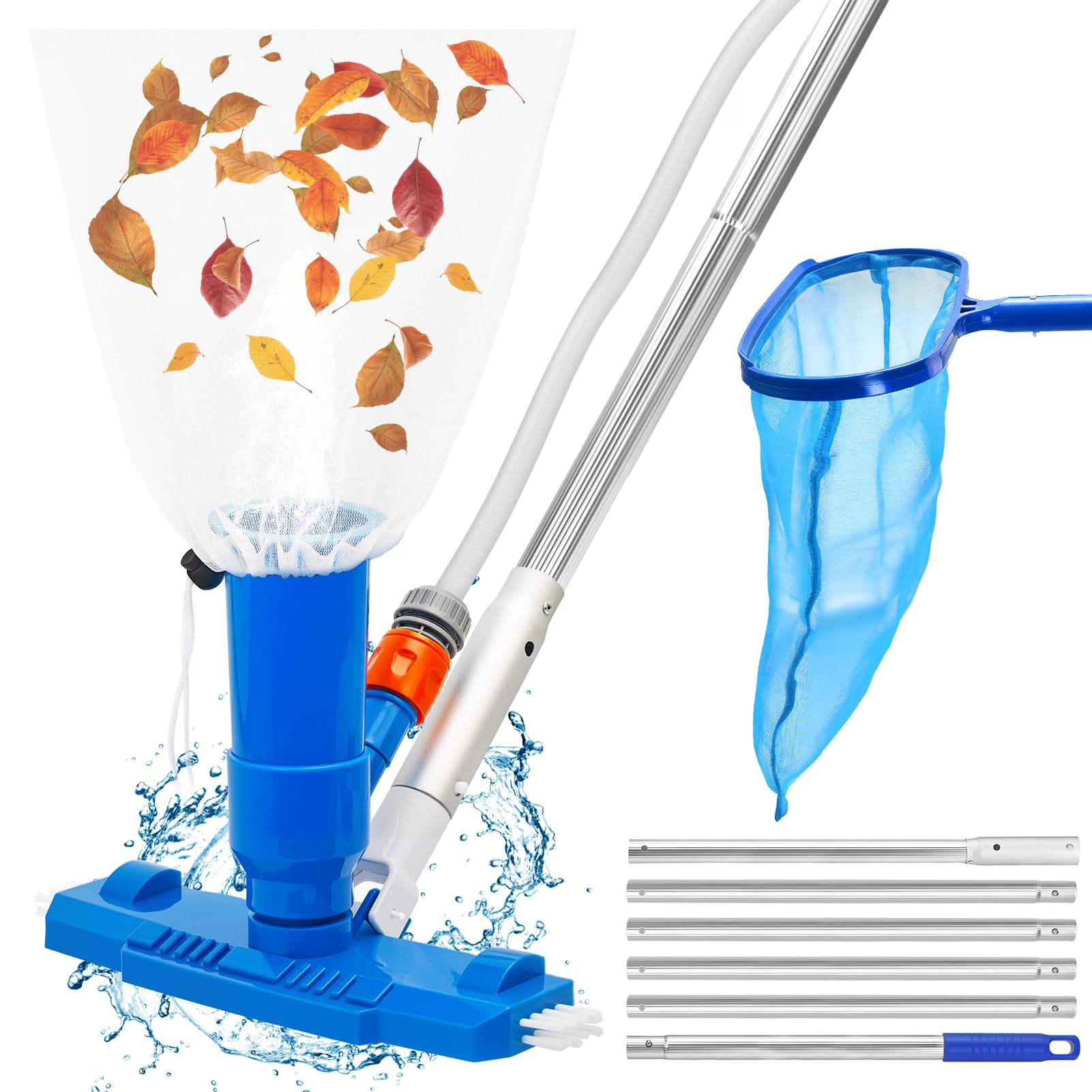 1.4m Pool Cleaning Kit, Swimming Pool Vacuum Cleaner with 5 Pole Sections, Pool Maintenance Kits with Pool Nets, Pond Vaccum Cleaner with Large Capacity Skimmer Net, Hot Tub Vac to Clean Dirty — view 9