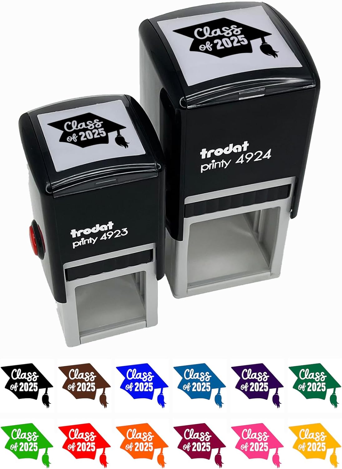 Class of 2025 Written on Graduation Cap Self-Inking Rubber Stamp Ink Stamper - 1-1/2 Inch Large - Black Ink