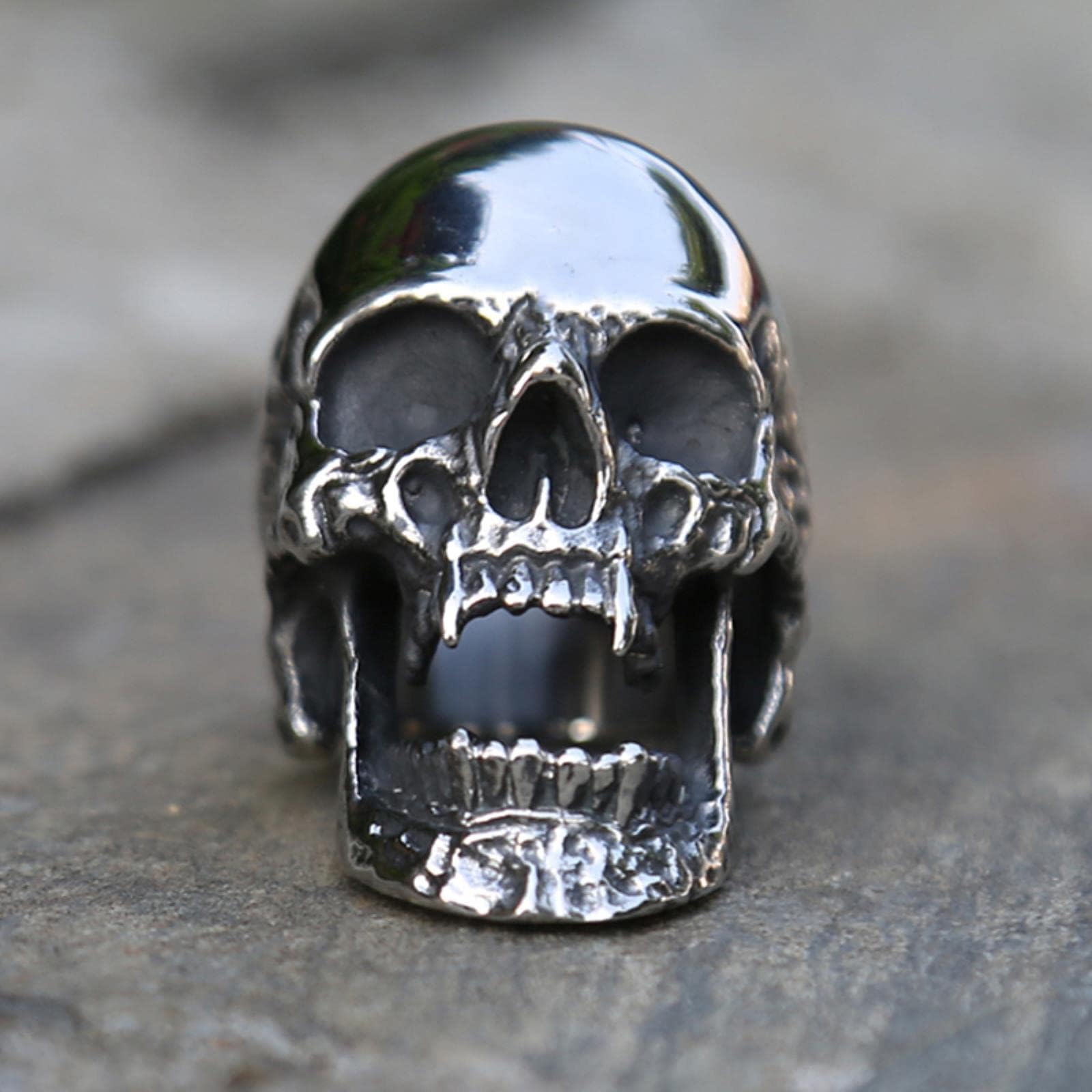 Polishing Vampire Skull Ring Men Women Stainless Steel Biker Rings Man Gothic Punk Jewelry Best Gift for Friend