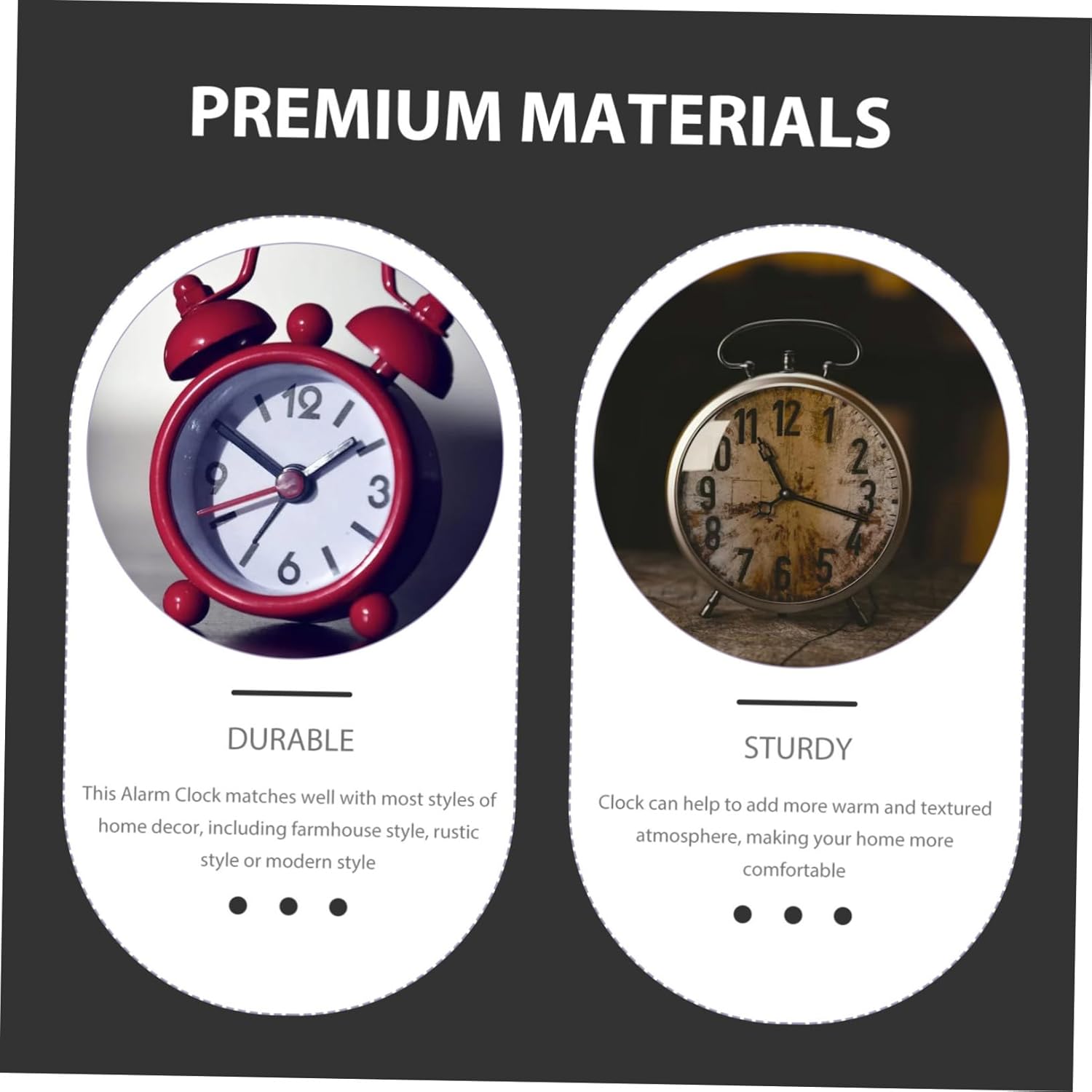 Retro Metal Alarm Clock Silent Movement Desktop Clock for Bedroom Table Decoration Compact Battery Operated with Loud Sound for Heavy Sleepers