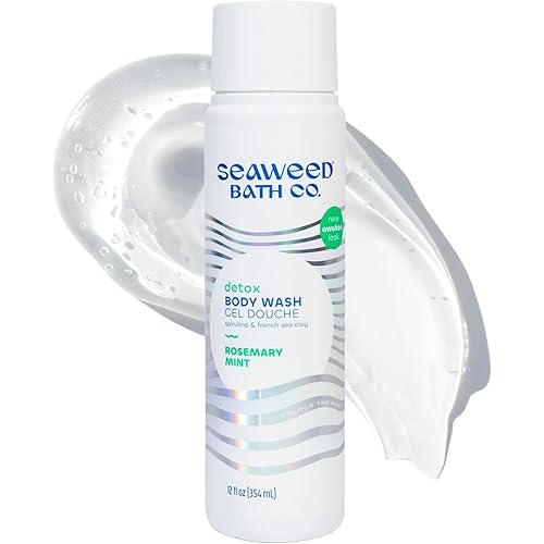 Seaweed Bath Co. Detox Body Wash - Rosemary Mint - Hydrating Foaming Cleanser with Refreshing Natural Ingredients - Vegan, Paraben and Sulfate Free Shower Gel for Women and Men - 12 oz