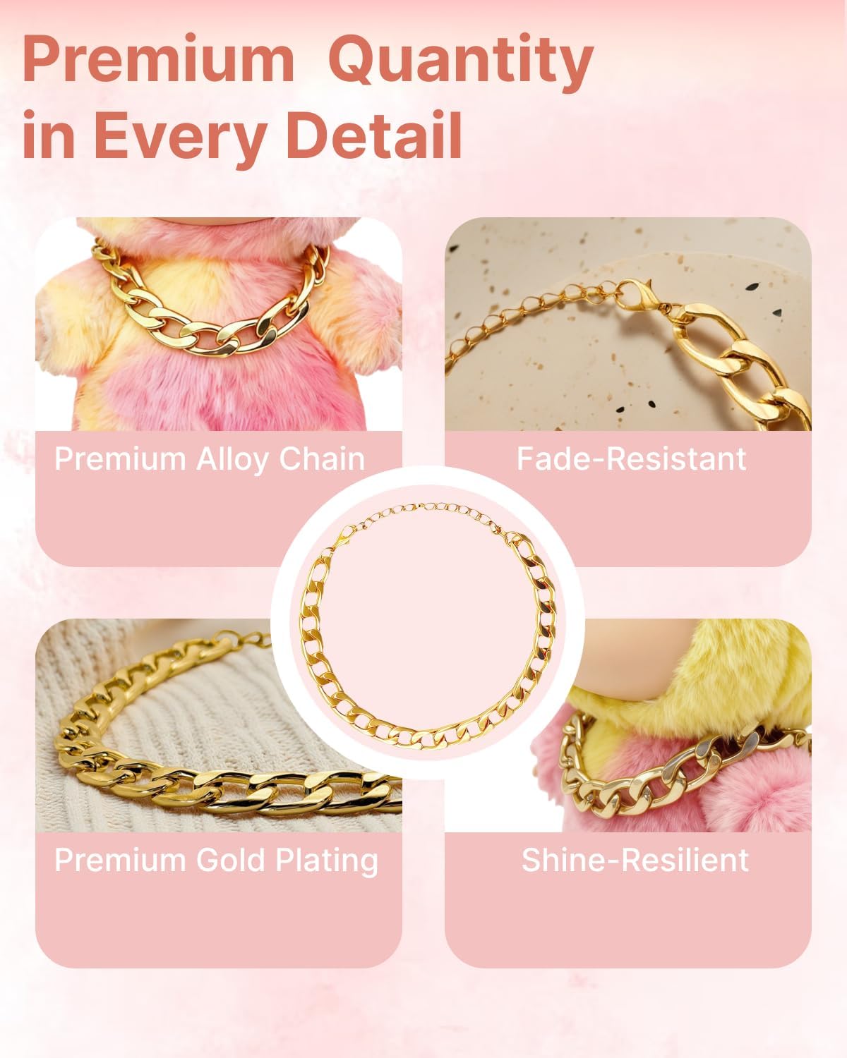 3Pcs Necklace Set for Labubu Doll, Pearl Butterfly Pendant Necklace & 2 Gold Cuban Chains, Doll Outfit Accessories, Jewelry Set for 17cm Dolls