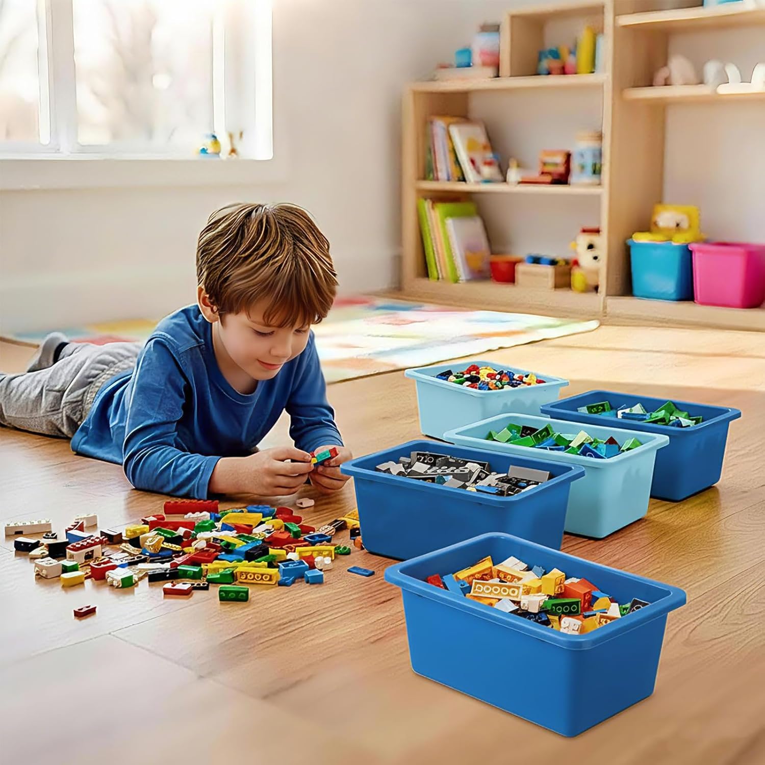 Zonon 12 Pcs Plastic Cubby Storage Bins Classroom Cubby Organization Storage Containers with 1 Pack Self Adhesive Labels Bin for Office School Library Home(Blue Color,11.61 x 7.68 x 4.92)