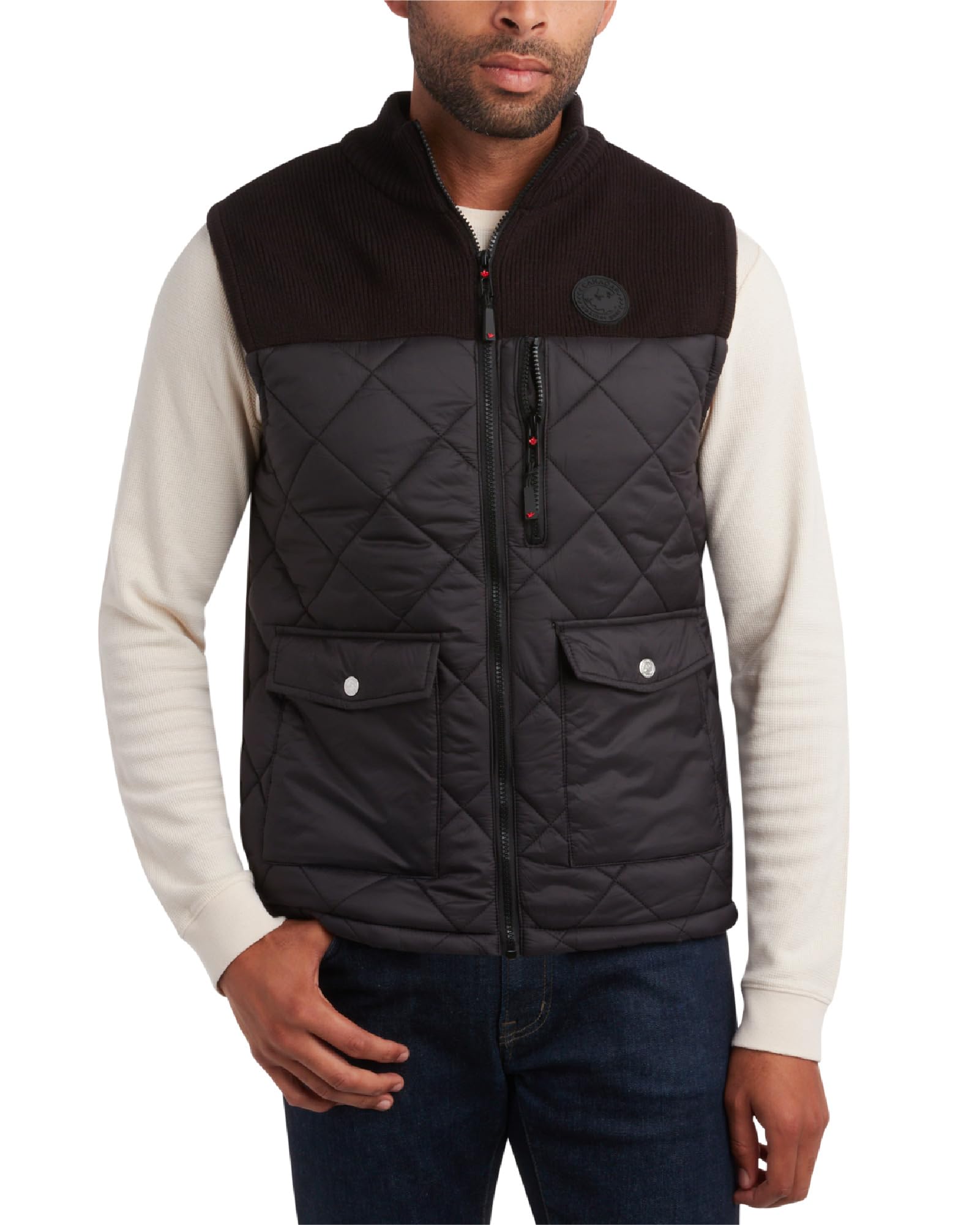 CANADA WEATHER GEAR Mens Puffer Vest - Water Resistant Windproof Insulated Quilted Puffer Vest for Men Zip Up Sweater Yoke