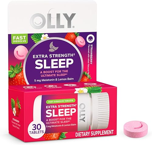 OLLY Tabletas de disolución rápida para dormir extra fuerte, 5 mg de melatonina, vegano, fresa - 30 unidades