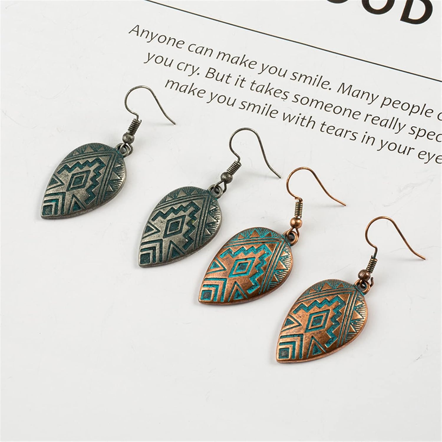 MALOYANVE Bohemian Handmade Teardrop Dangle Drop Earrings for Women Unique Retro Classic Nepalese National Tribal Engraved Texture Metal Earrings Fashion Vintage Boho Jewelry - Image 6